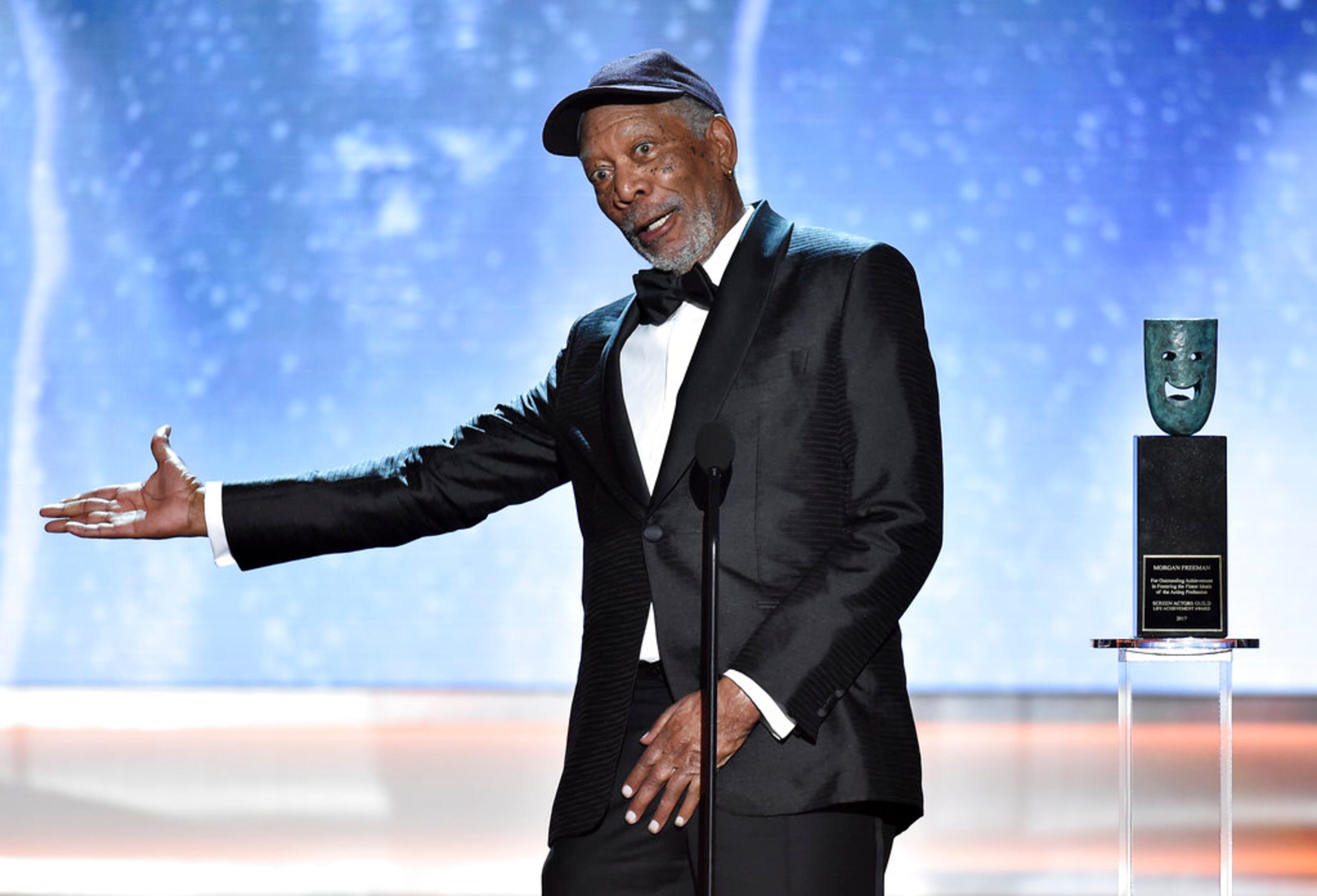 Morgan Freeman accepts the Life Achievement Award at the 24th annual Screen Actors Guild Awards at the Shrine Auditorium & Expo Hall on Sunday, Jan. 21, 2018, in Los Angeles. (Photo by Vince Bucci/Invision/AP)