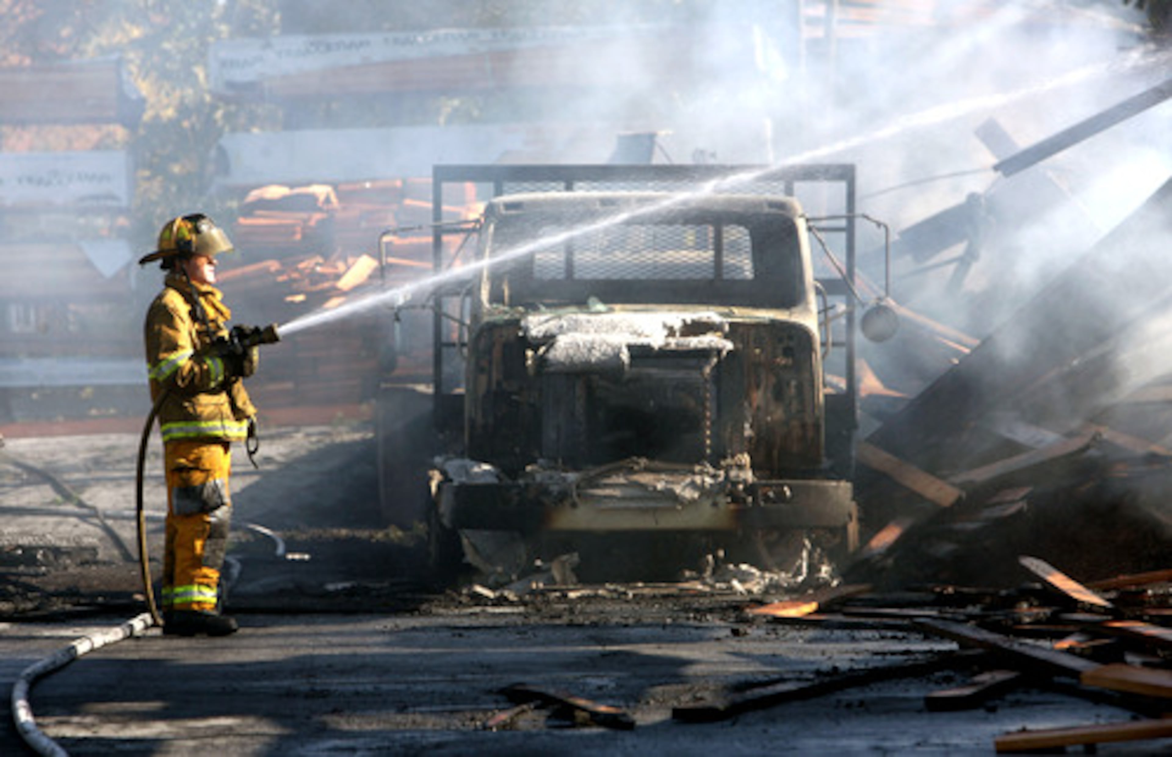 About 60 Gwinnett firefighters rushed to Norcross Supply Co., at 5000 S. Peachtree St. between Peachtree and Buford Highway near Jimmy Carter Boulevard, shortly after 6 p.m. Wednesday to find the property ablaze.