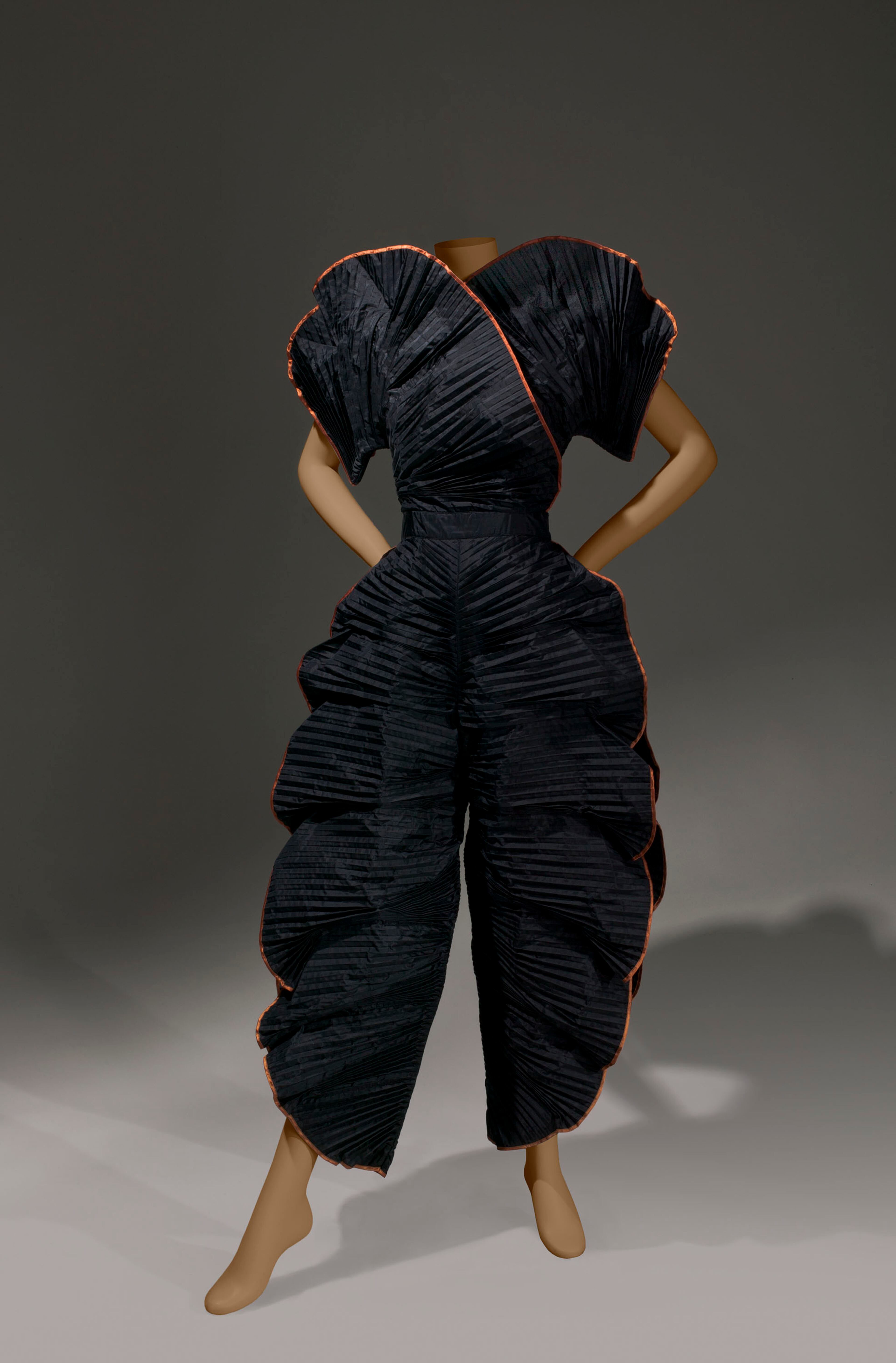 A haute couture jumpsuit from the fall/winter 1981-82 Krizia (Italy) collection. Silk taffeta and satin. Appeared in The Look of Elegance. Photograph by John Alderson, Chicago Historical Society.