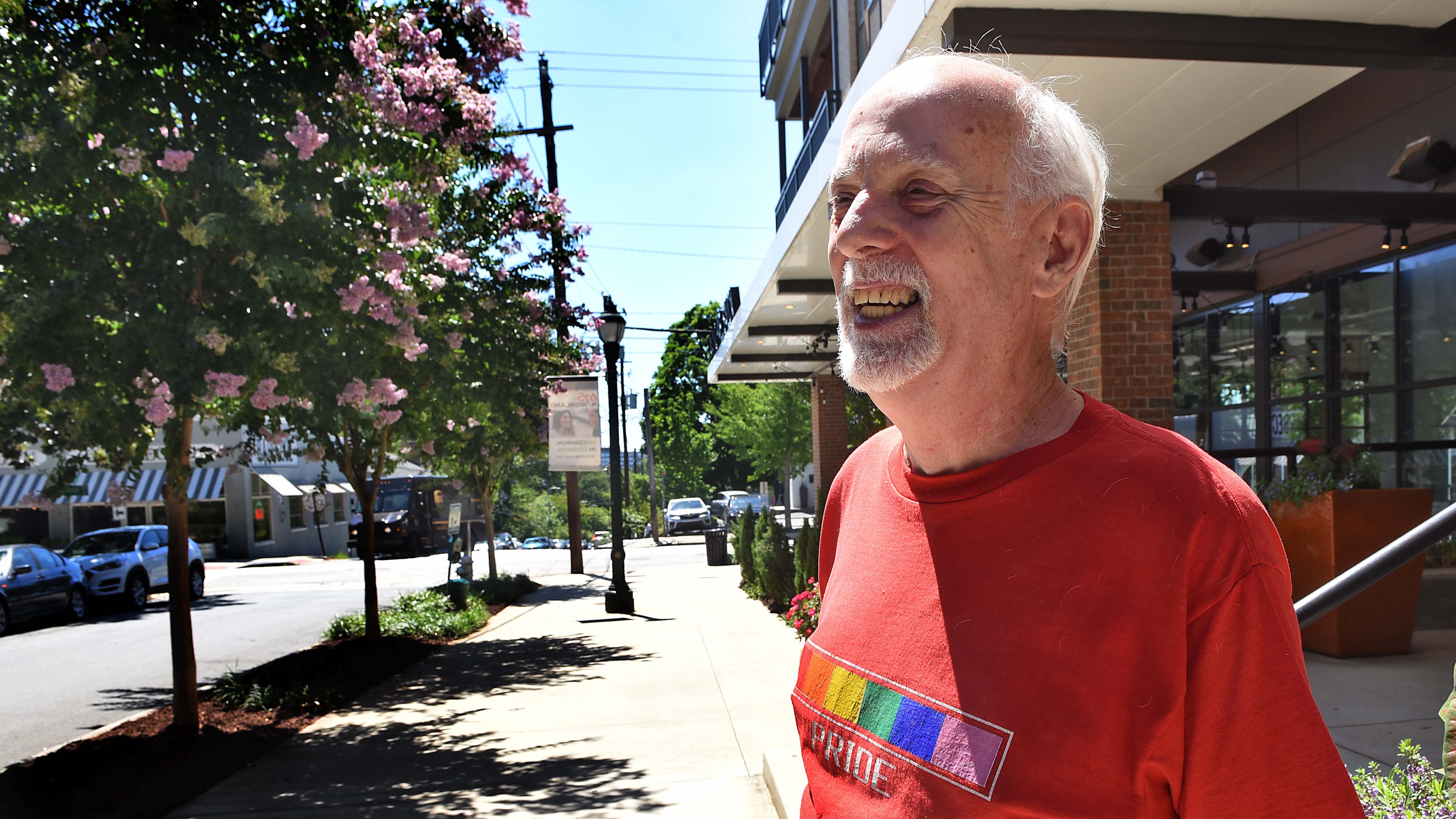 LGBTQ historian Dave Hayward pictured in Midtown on June 18, 2021. (Ryon Horne/AJC file)