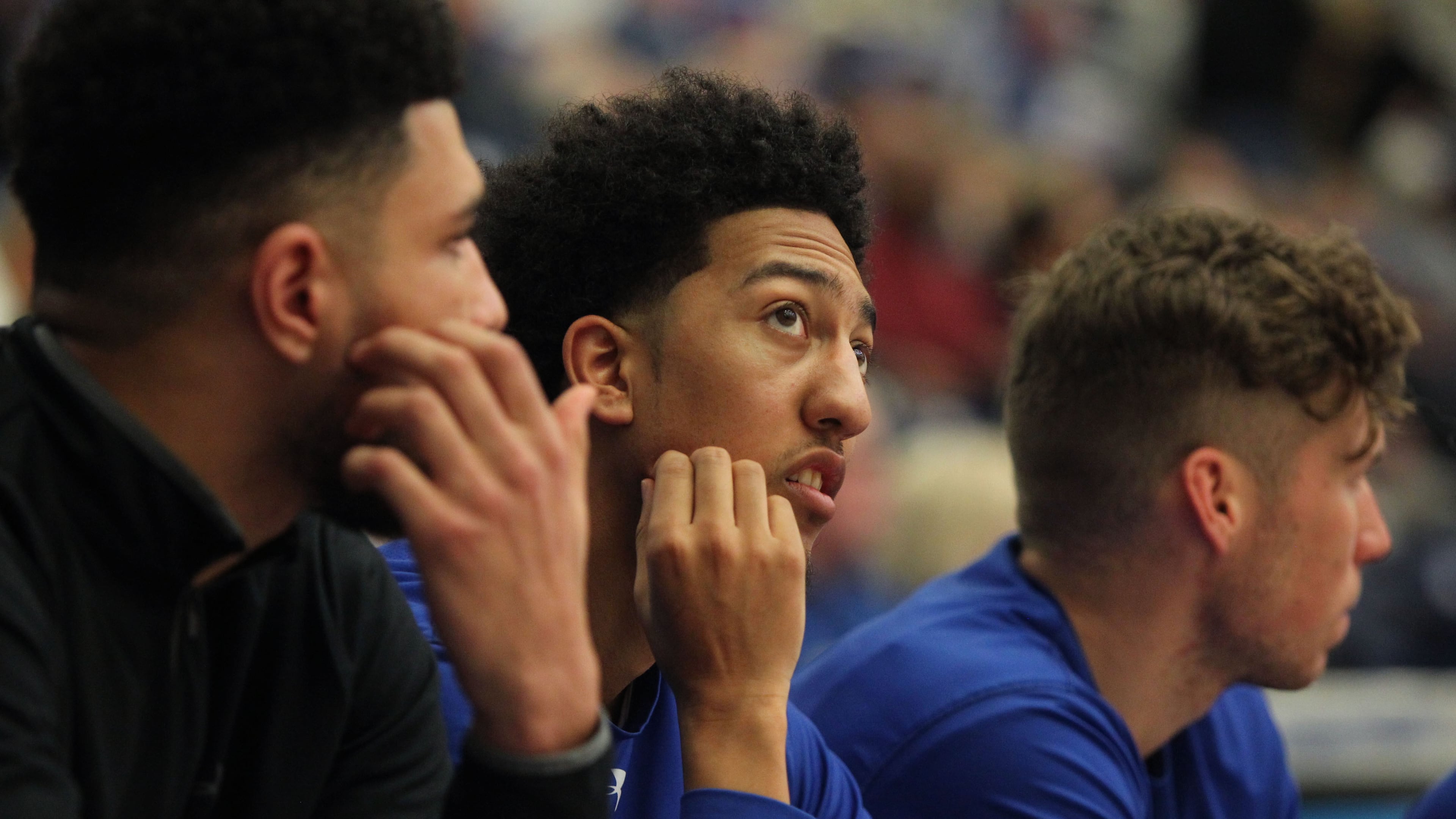 A Georgia State player lets his eyes wander to the scoreboard. HENRY TAYLOR / HENRY.TAYLOR@AJC.COM)
