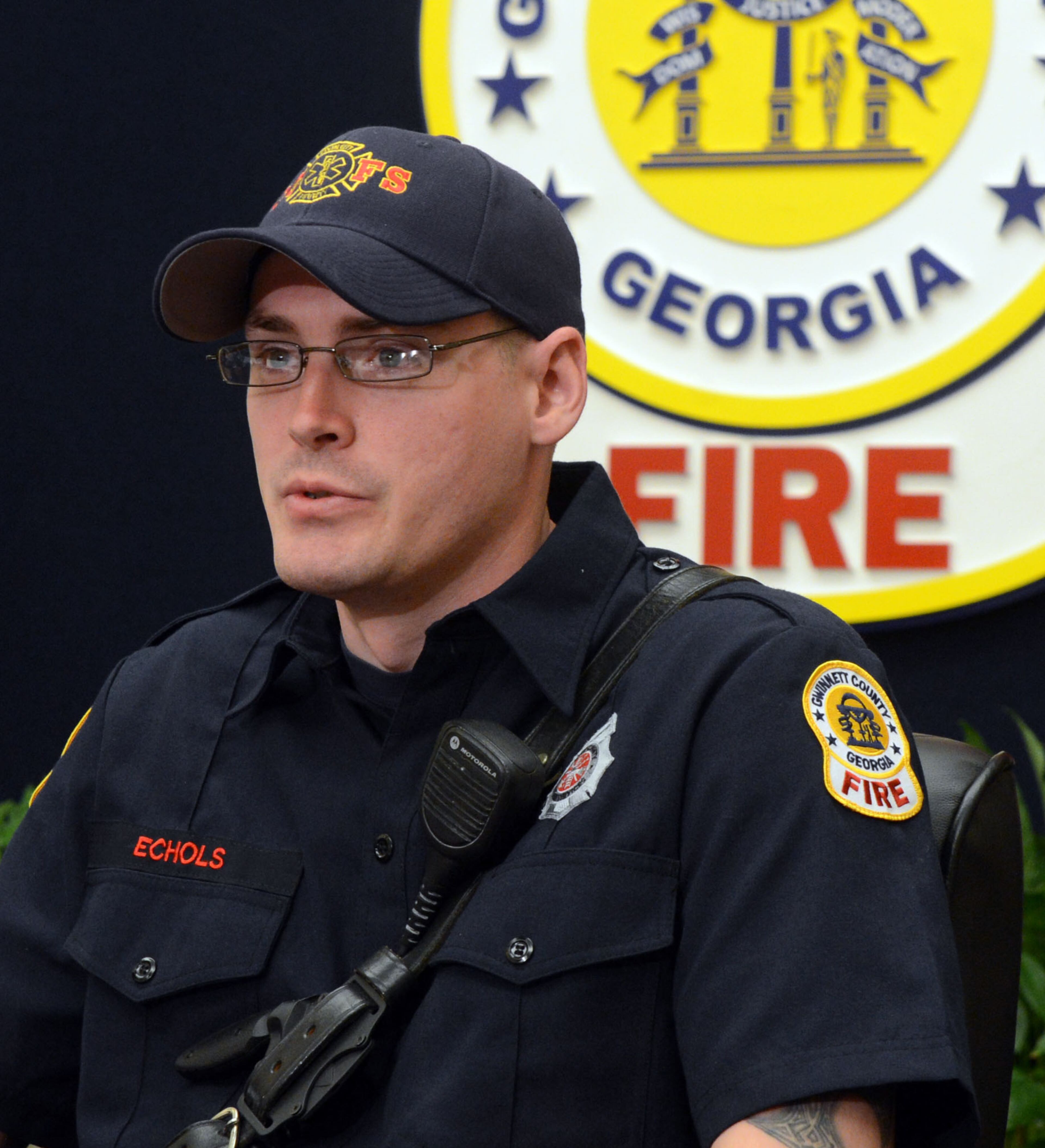 Firefighter Chip Echols talks about his experience after being held hostage by a gunman last week in Gwinnett.