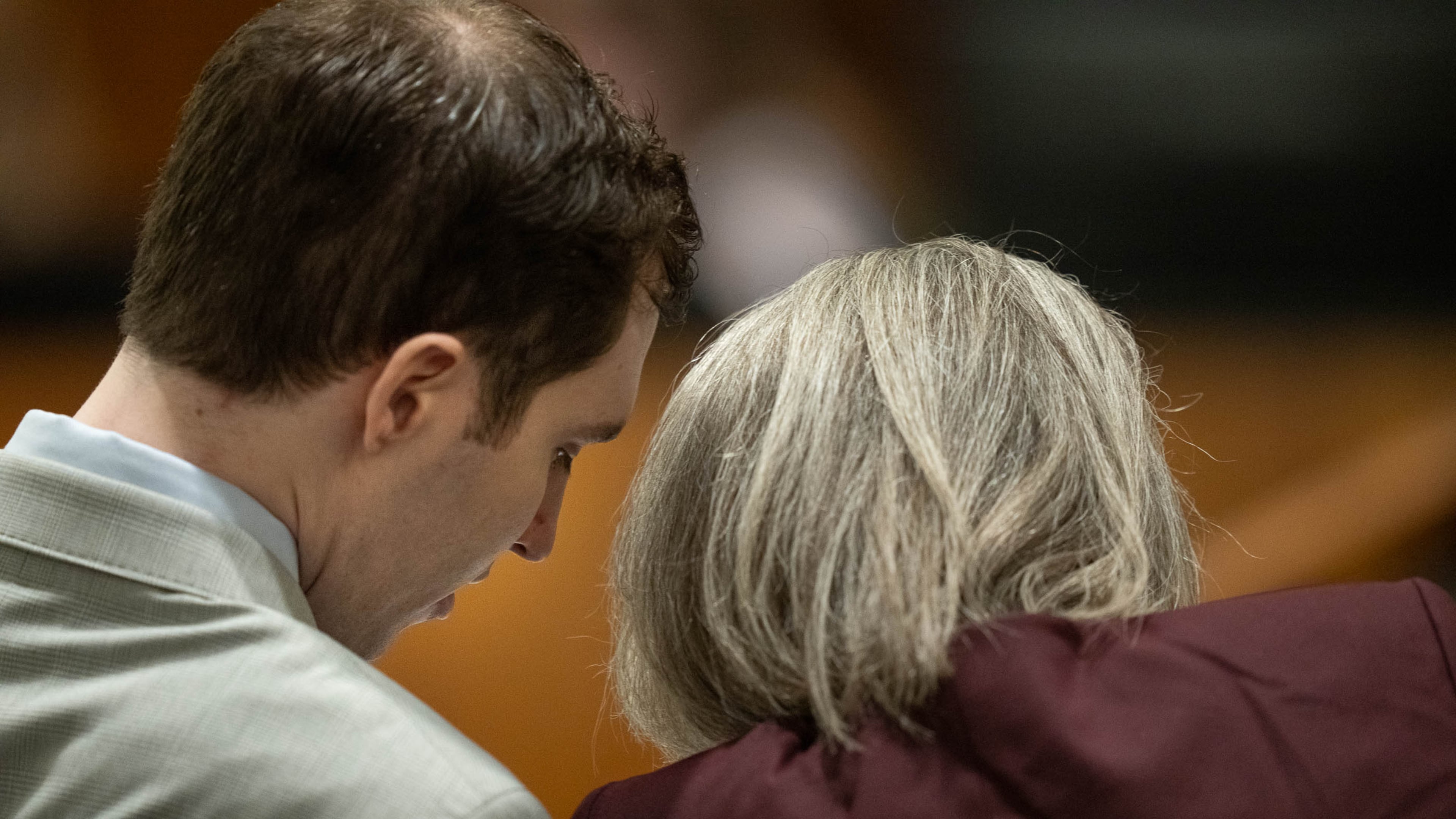 Tyler Robinson, left, charged in the fatal shooting of Charlie Kirk, speaks with defense attorney Staci Visser as he attends a preliminary hearing in 4th District Court in Provo, Utah, Tuesday, Sept. 1, 2026. (Francisco Kjolseth/The Salt Lake Tribune via AP, Pool)