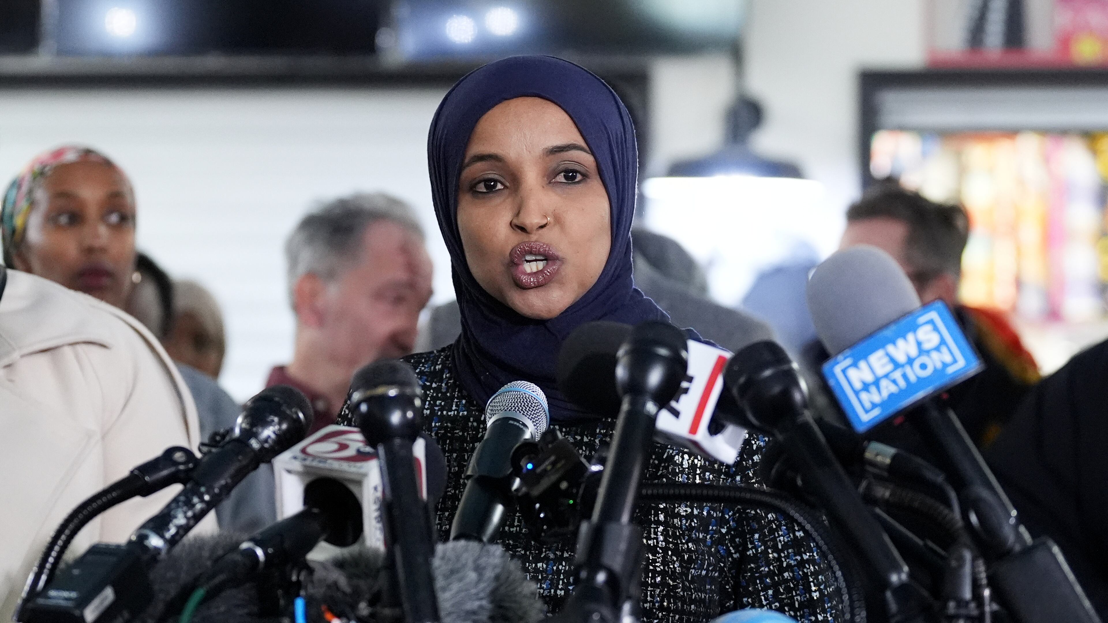 FILE - Rep. Ilhan Omar, D-Minn., speaks during a news conference on Jan. 28, 2026, in Minneapolis. (AP Photo/Adam Gray, File)