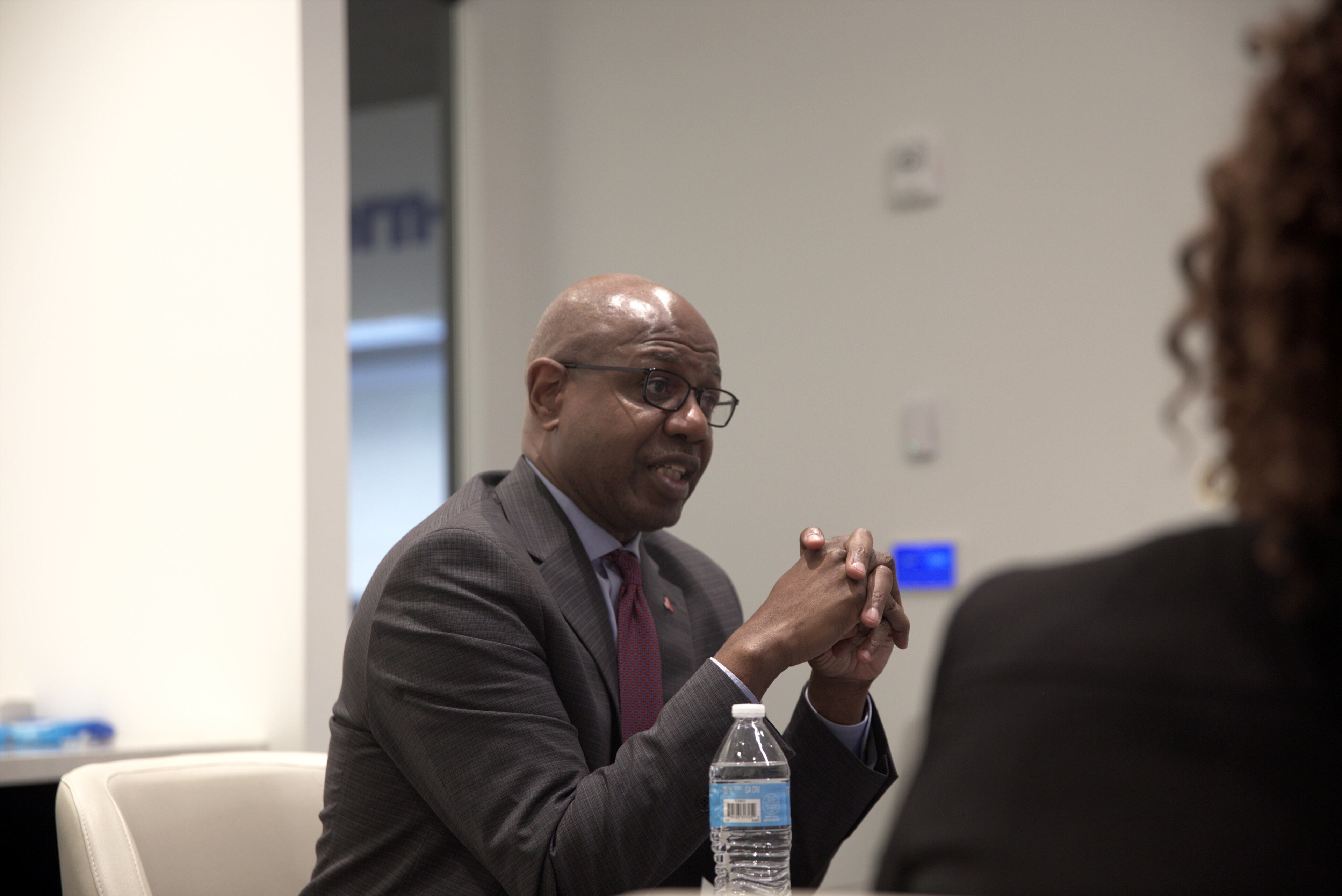 Ricky Smith, general manager of Hartsfield-Jackson Atlanta International Airport, met with the AJC Editorial Board on Thursday, July 14, 2025. He said he’s looking at ways “to reduce the amount of time that people have to spend in the airport, in places like security checkpoints, restrooms, baggage claim.” (Zaire Smith/AJC)
