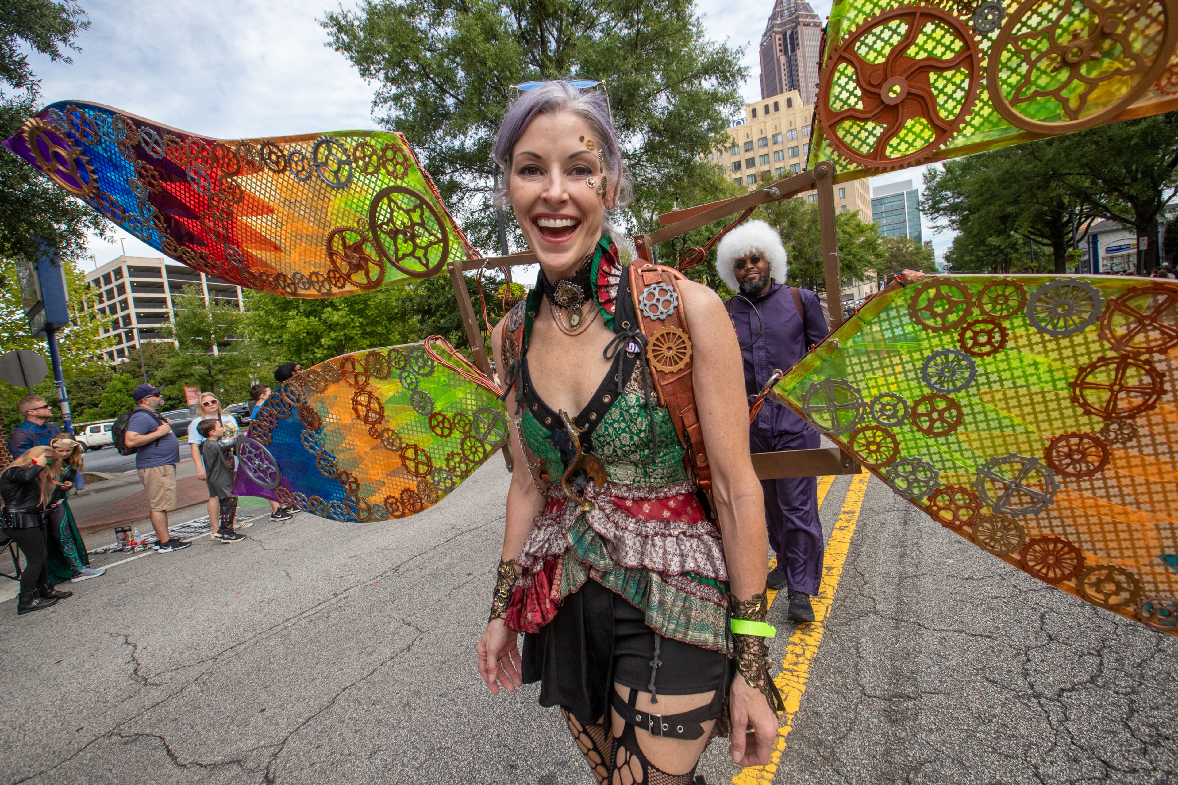 Tennille McKinney is in the annual Dragon Con Parade with the Wings of Dragon Con on Saturday, Sept 2, 2023. (Jenni Girtman for The Atlanta Journal-Constitution)