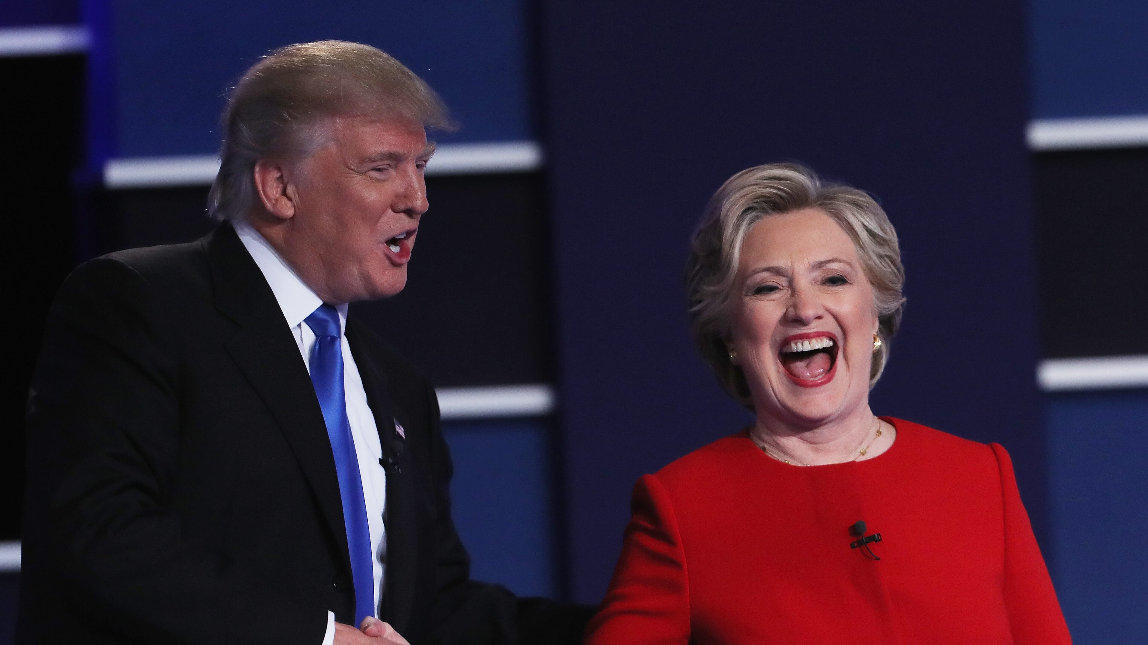 Donald Trump and Hillary Clinton shake hands after the first presidential debate. (Photo by Spencer Platt/Getty Images)