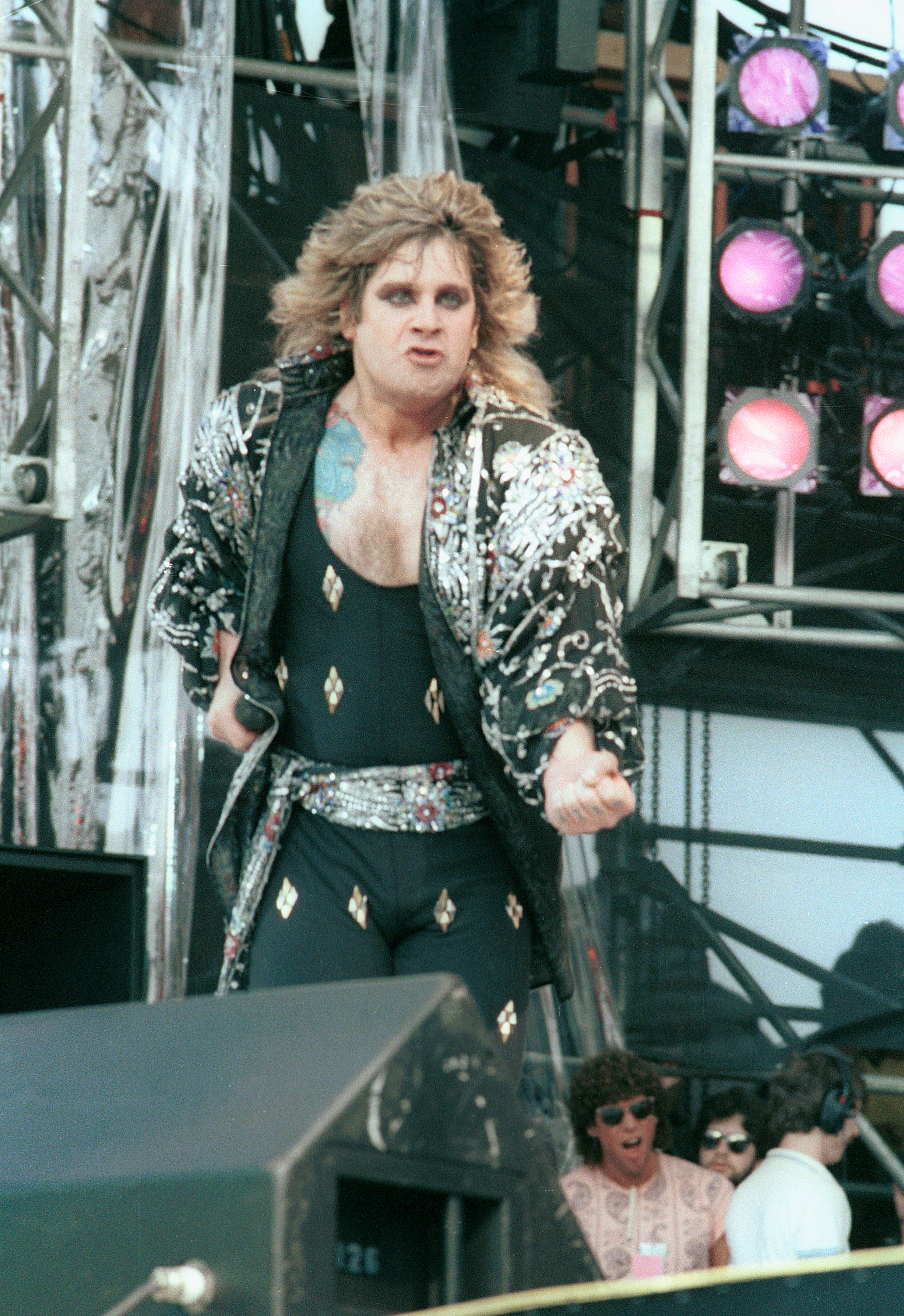 Ozzy Osbourne performs for a sold-out crowd at the Live Aid concert at JFK Stadium in Philadelphia on July 13, 1985.