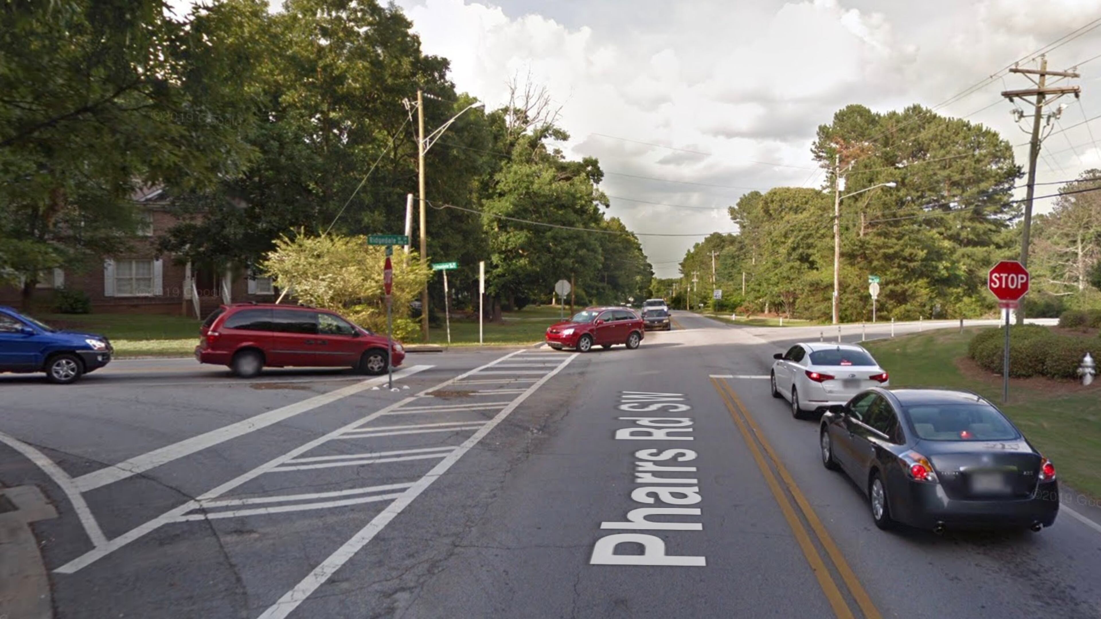 This intersection at Ridgedale Road and Pharrs Road in Snellville will soon be converted into a roundabout. (Google Maps)