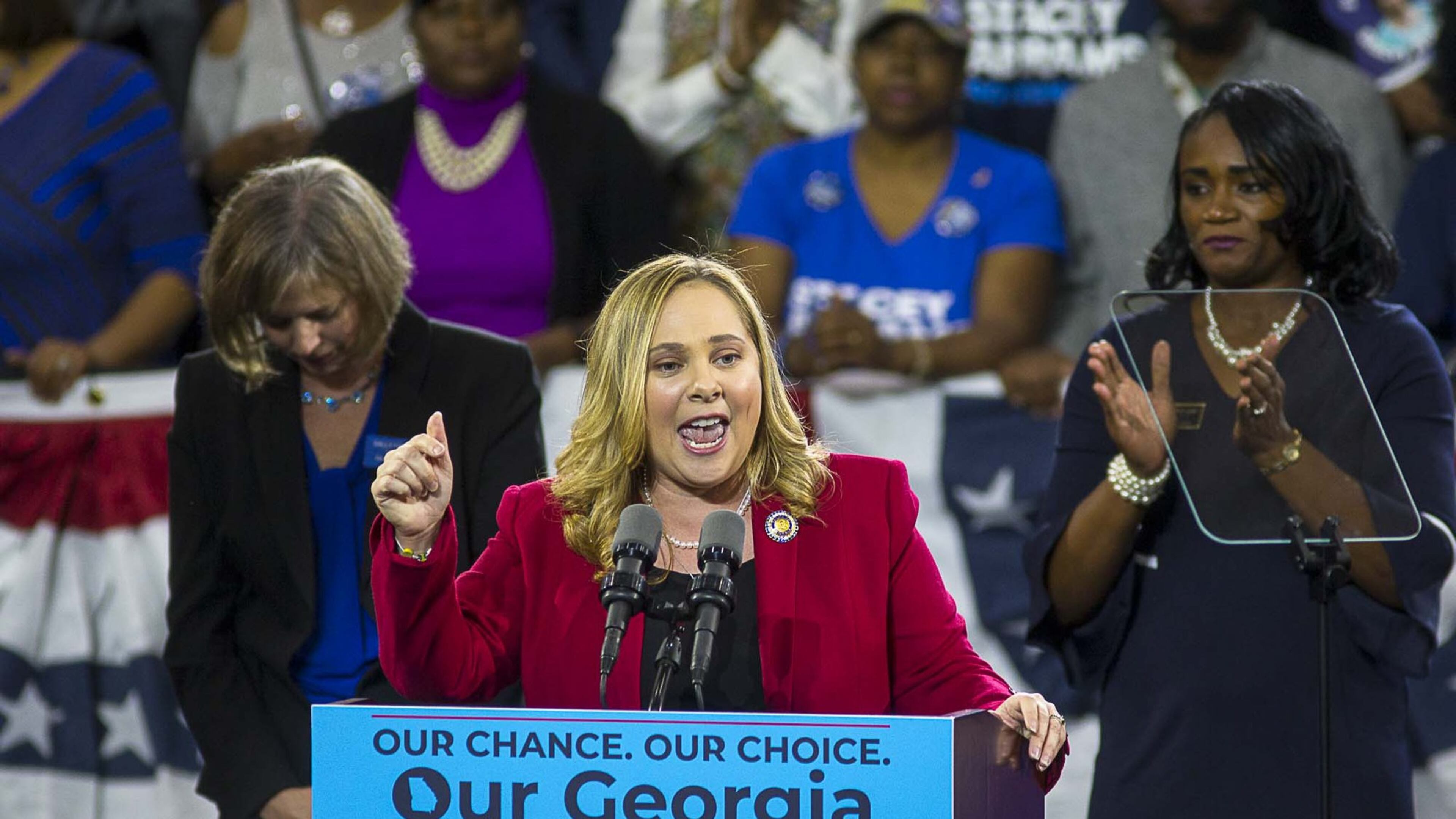 Sarah Riggs Amico, last year’s Democratic nominee to be Georgia’s Lieutenant Governor, spoke during a rally for gubernatorial candidate Stacey Abrams in 2018. A North American truck hauling company where Amico serves as executive chairperson has filed for bankruptcy court protection. (ALYSSA POINTER/ALYSSA.POINTER@AJC.COM)