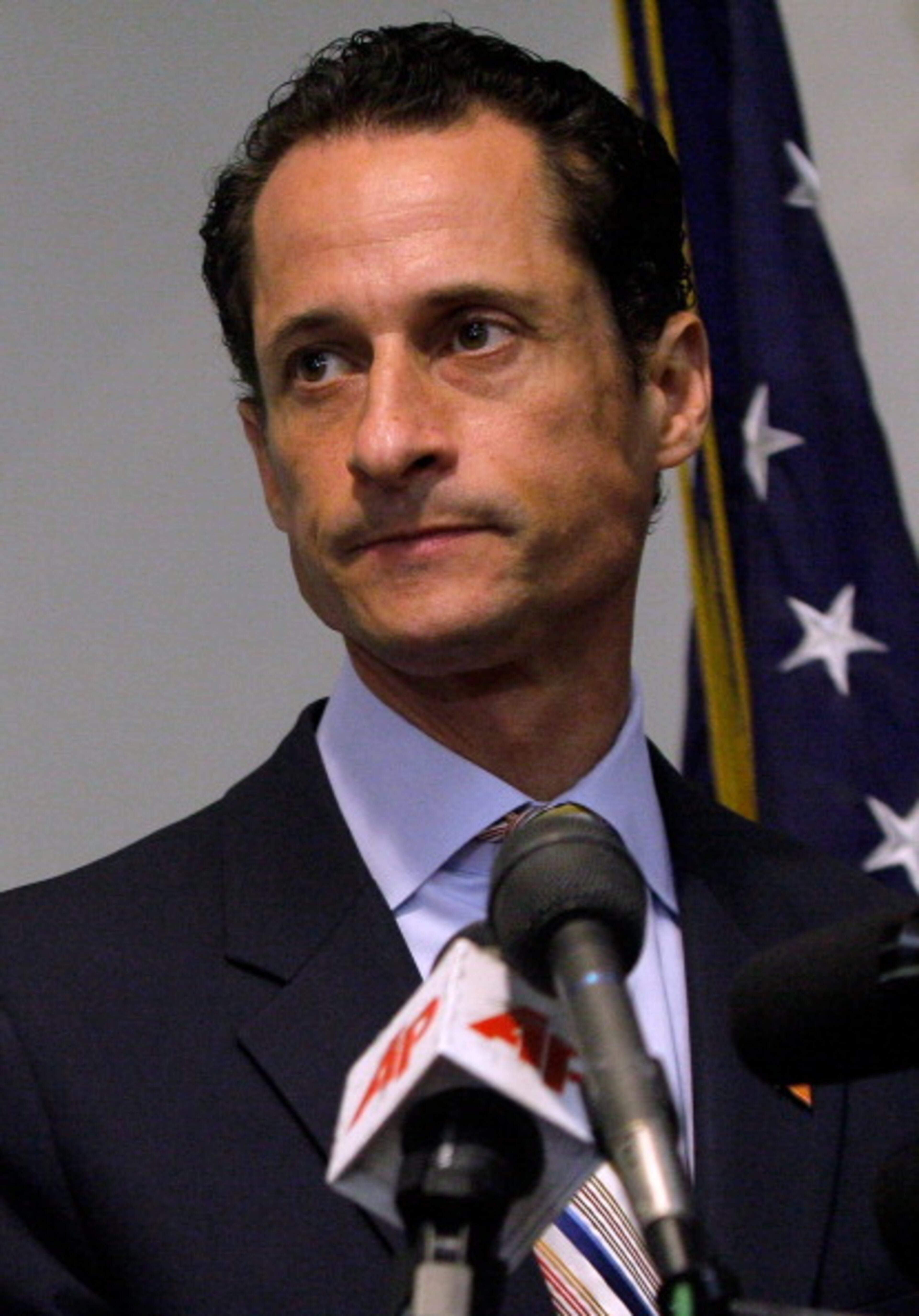 NEW YORK, NY - JUNE 16: U.S. Rep. Anthony Weiner (D-NY) announces his resignation on June 16, 2011 at the Council Center for Senior Citizens in the Brooklyn borough of New York City. The resignation comes ten days after the congressman admitted to sending lewd photos of himself on Twitter to multiple women. (Photo by Jemal Countess/WireImage)