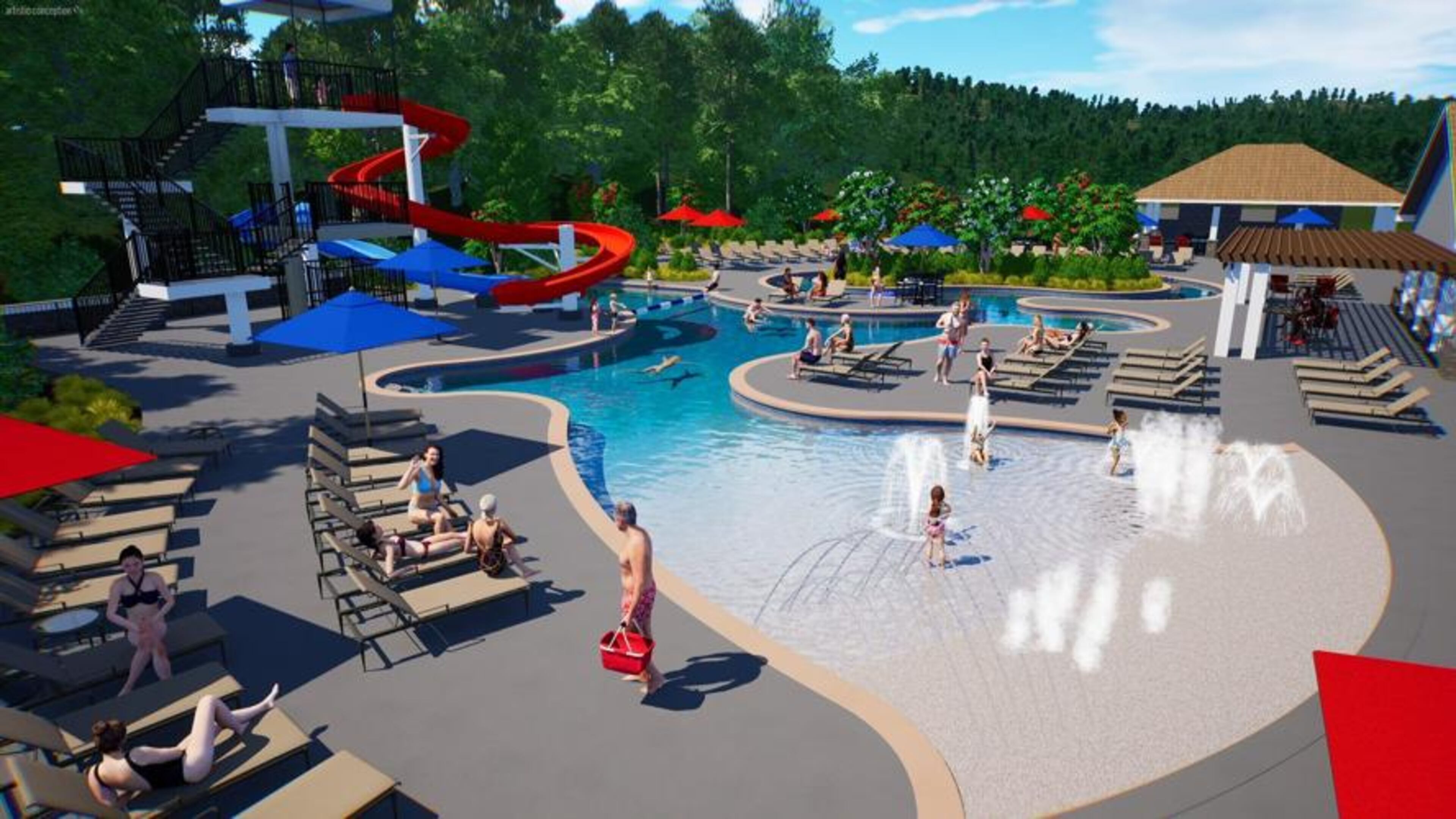 Water will be a big focus of the planned luxury RV park in Emerson, with river activities but also a pool, lazy river, slides and room for games. The overall price tag: $16 million. (Forrest Street Partners)