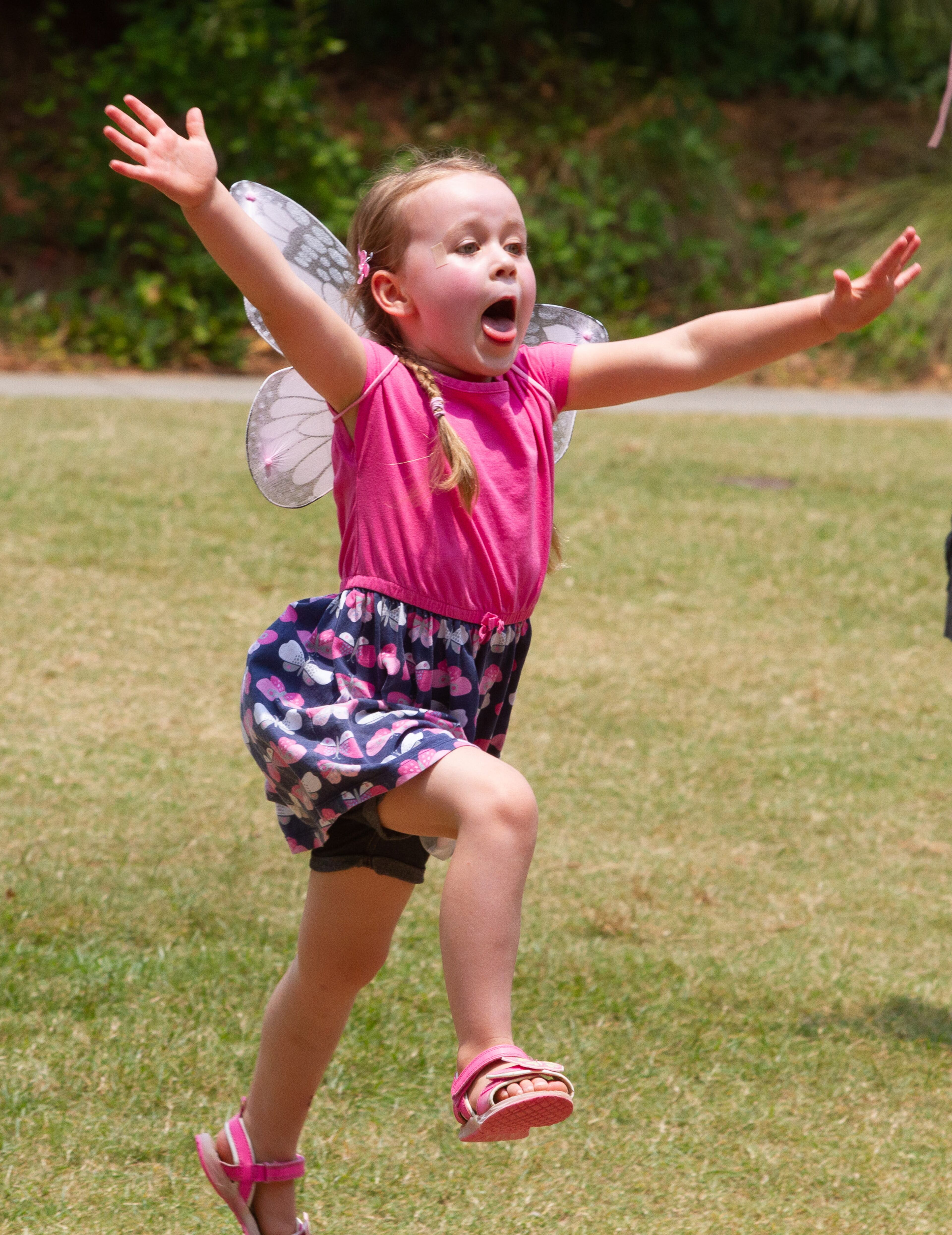 Izzy Smith runs around with her butterfly costume during the 20th Annual Flying Colors Butterfly Festival at the Chattahoochee Nature Center in Roswel on Sunday, June 2, 2019. STEVE SCHAEFER / SPECIAL TO THE AJC