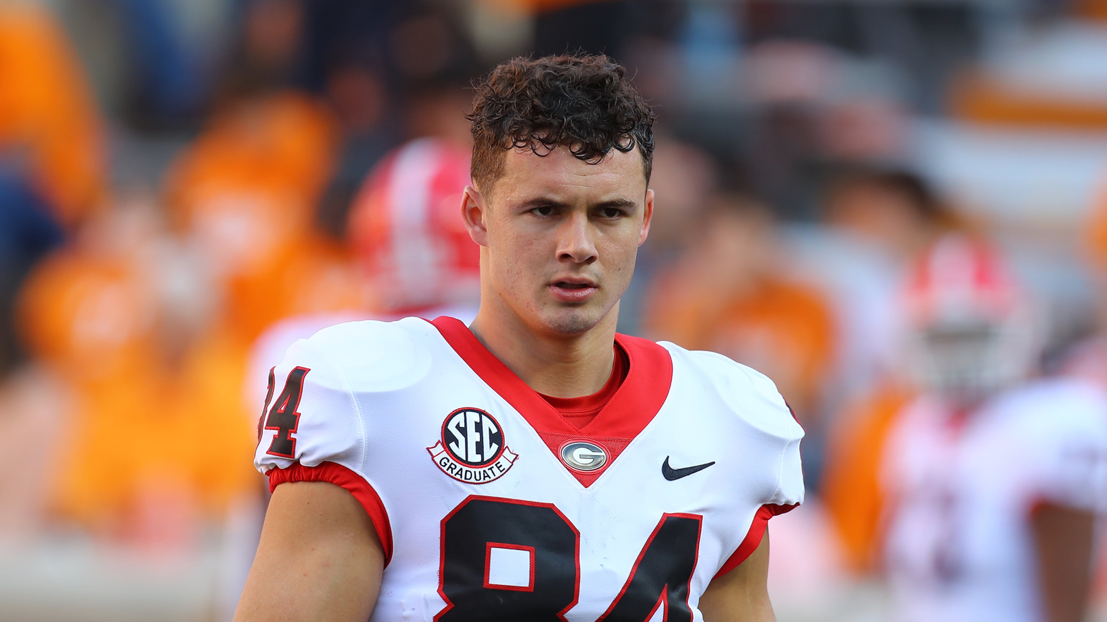 111823 Knoxville: Georgia wide receiver Ladd McConkey goes through pregame warmup before playing Tennessee in a NCAA college football game on Saturday, Nov. 18, 2023, in Knoxville. Curtis Compton for the Atlanta Journal Constitution