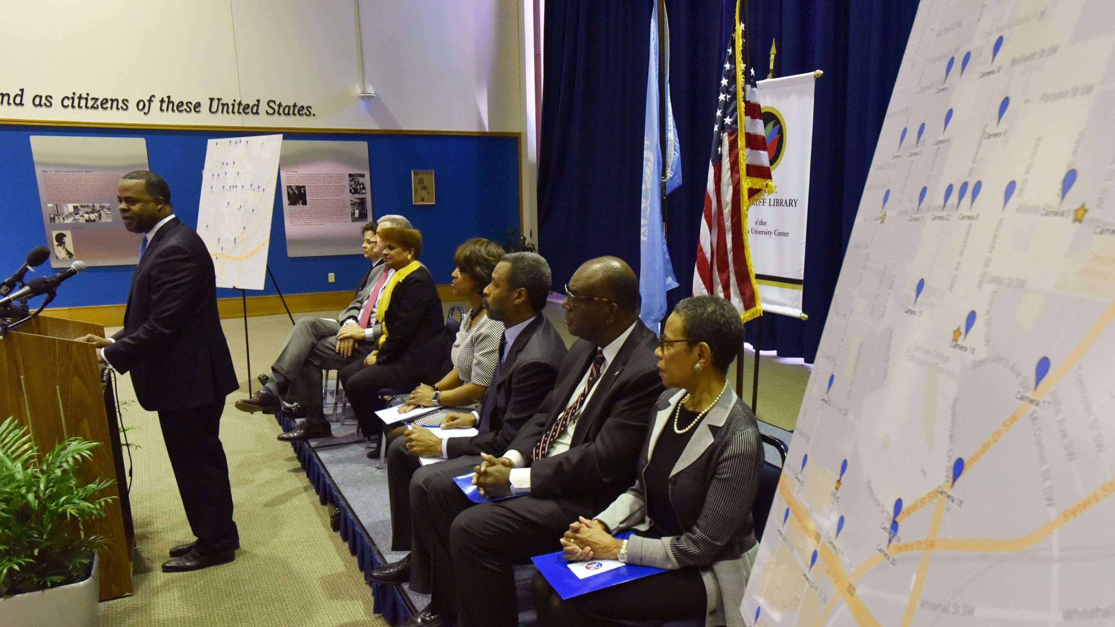 January 24, 2017 Atlanta - Atlanta Mayor Kasim Reed speaks during a news conference to discuss security improvement measures including nearly three dozen video cameras and five license plate readers around the campus at The Atlanta University Center Robert W. Woodruff Library on Tuesday, January 24, 2017. HYOSUB SHIN / HSHIN@AJC.COM