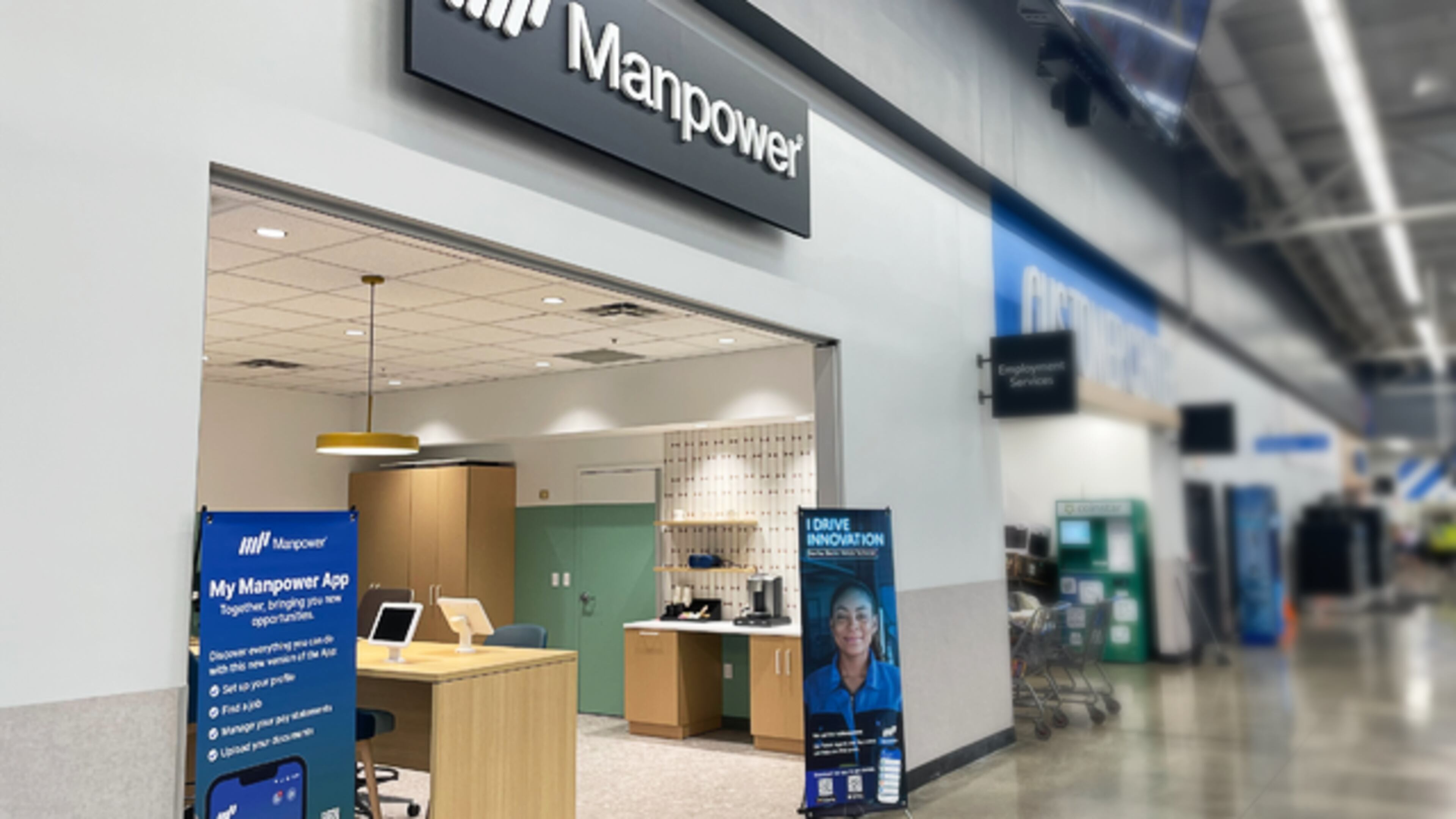 Manpower, the national staffing company, has begun placing jobs centers in Walmart. The idea is to make it easier for potential jobseekers. This one, in Fayetteville, is set to open this week - after the hurricane passes through.