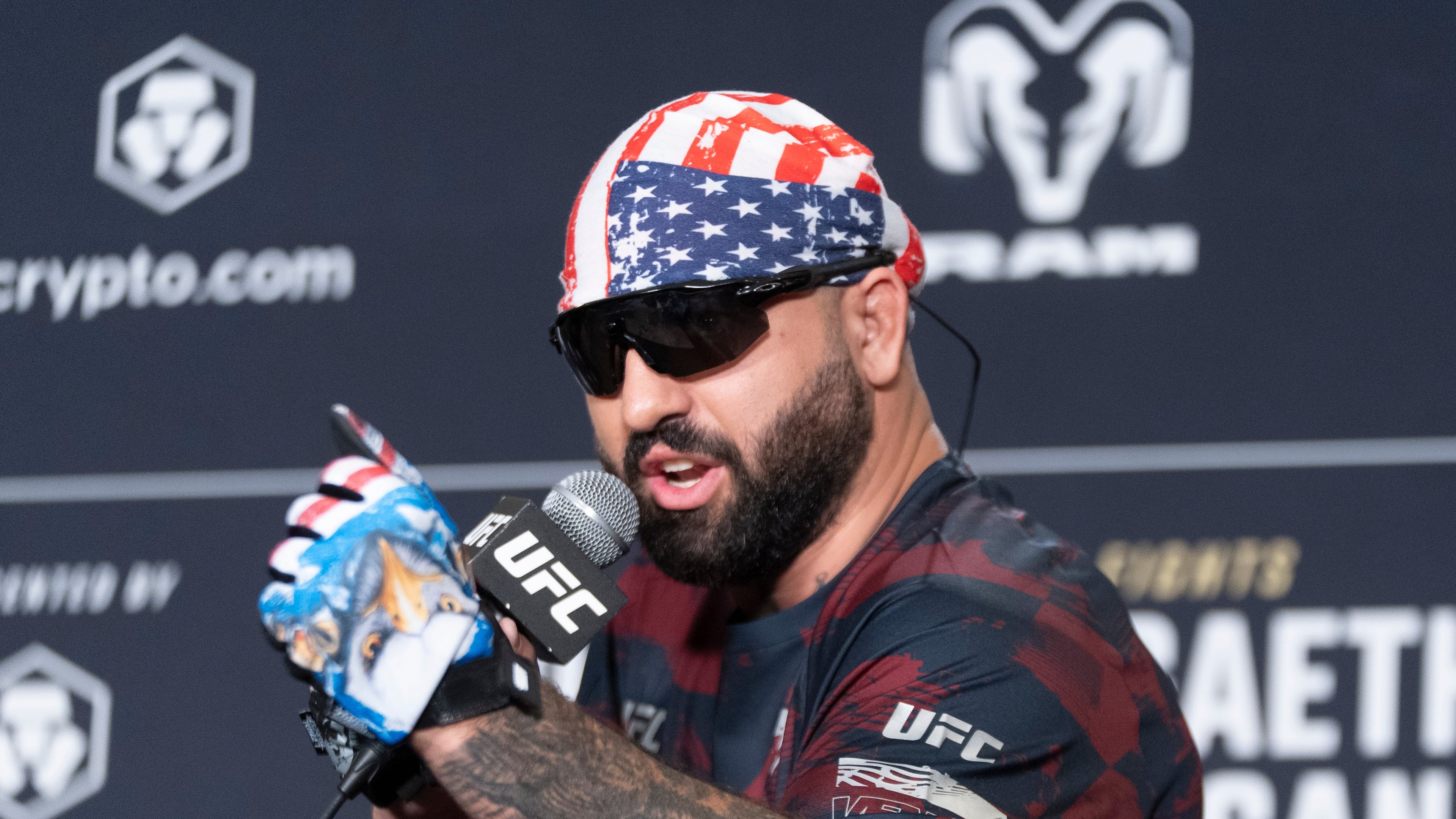 UFC heavyweight fighter Josh Hokit speaks to reporters during the UFC Freedom 250 media day, Wednesday, June 10, 2026, in Washington. (AP Photo/Manuel Balce Ceneta)