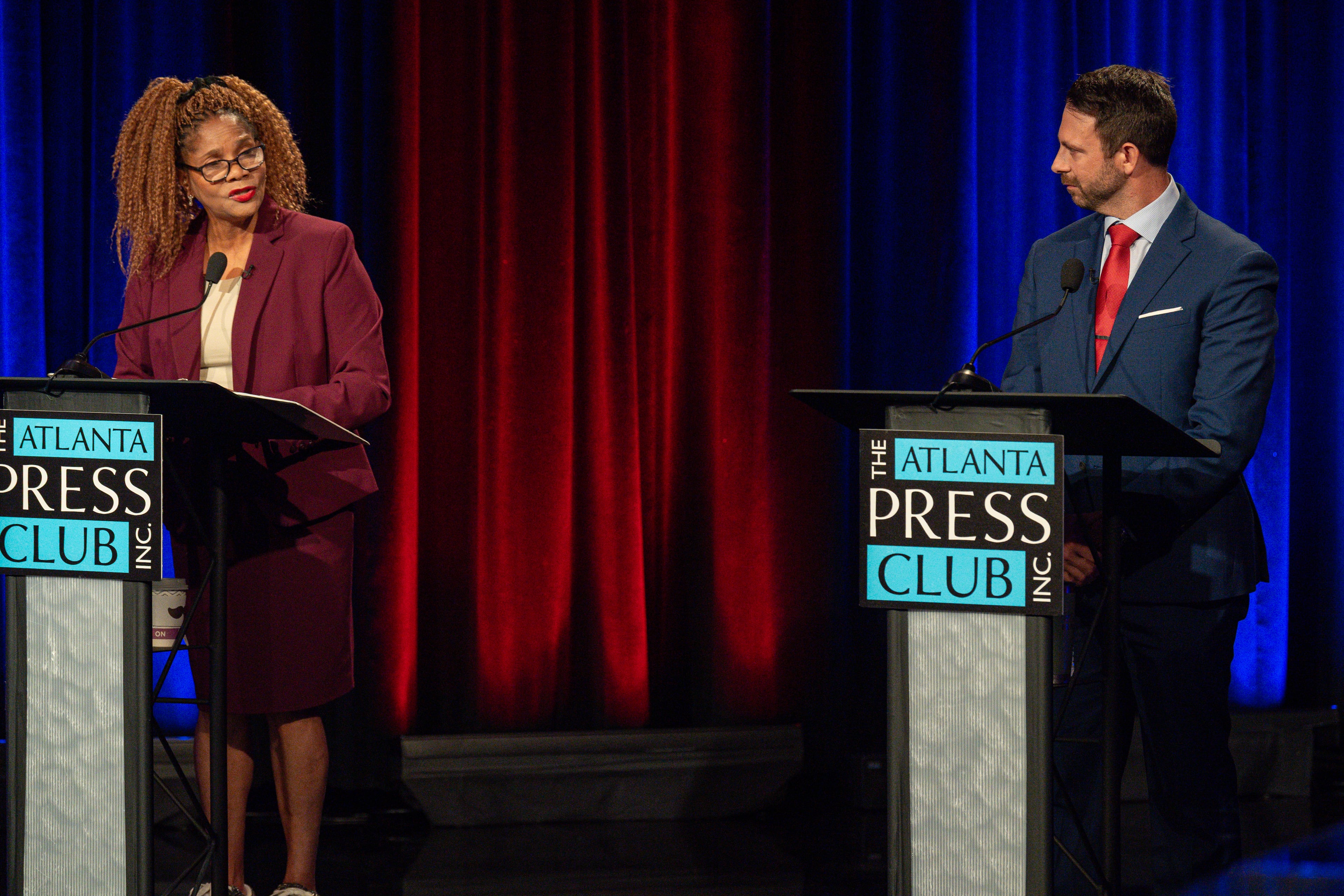 Atlanta Press Club General Election Debates: Candidates for Public Service Commission District 5, Shelia Edwards (D) and Josh Tolbert (R). Debates were held at GPB. (Courtesy of J Glenn Photography)