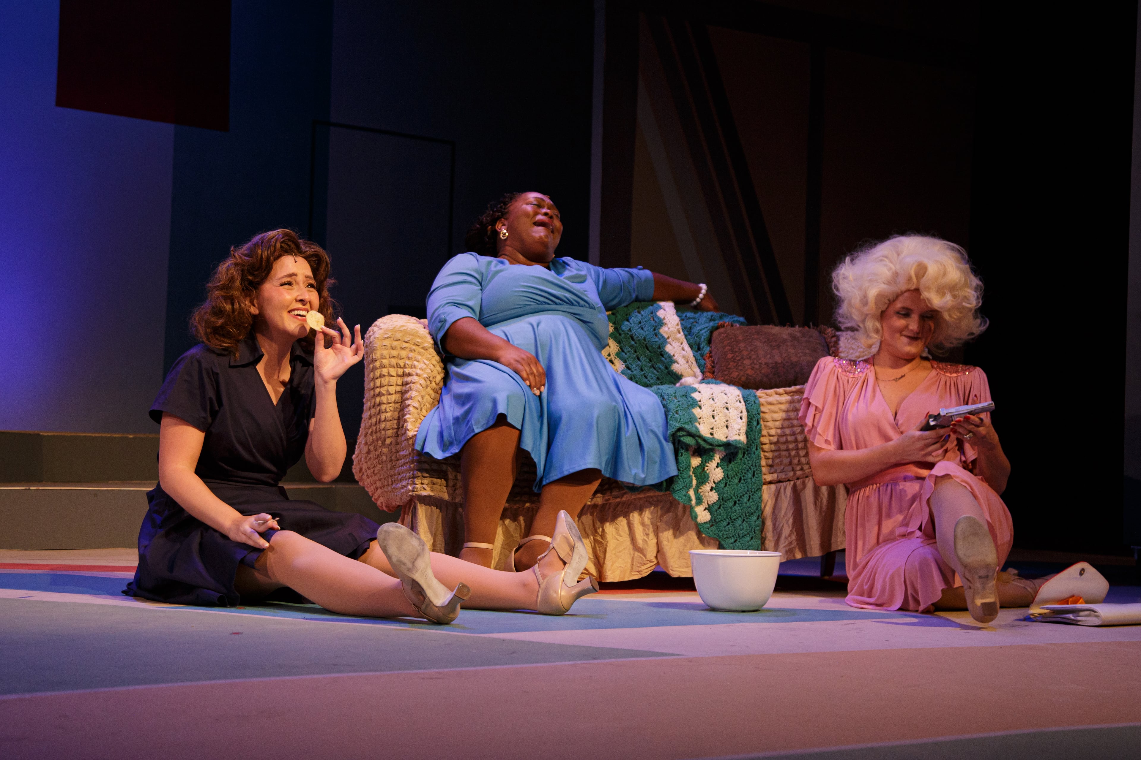 (From left) Allie Hill as Judy, Kayce Denise as Violet and Sarah Joyce Hack as Doralee are stressed and overworked office employees in "9 to 5: The Musical" at Out Front Theatre Company. (Sydney Lee 2025)