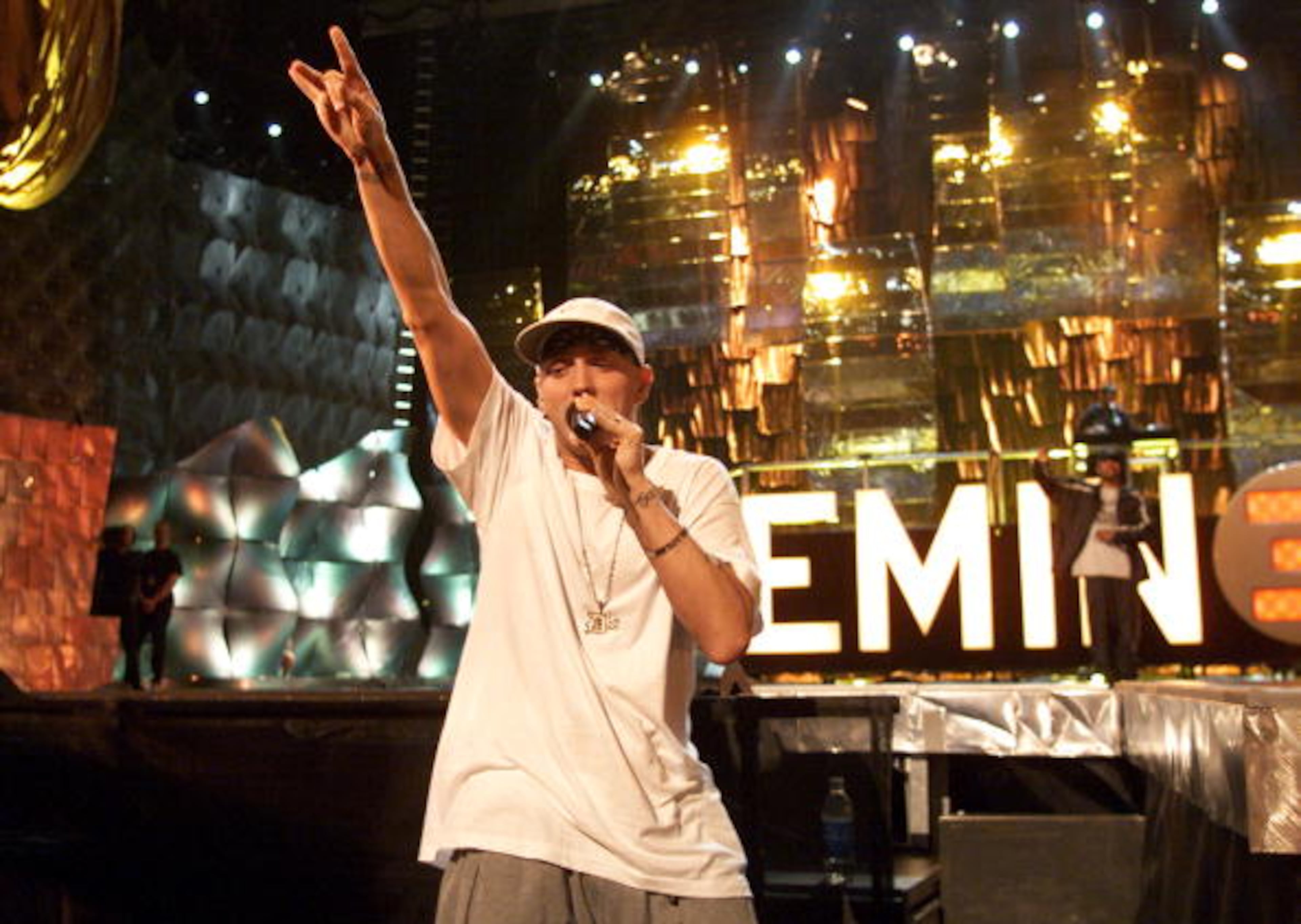 NEW YORK - SEPTEMBER 06: Rapper Eminem attends rehearsals for the 2000 MTV Video Music Awards at Radio City Music Hall in New York City September 6, 2000. (Frank Micelotta/Getty Images)