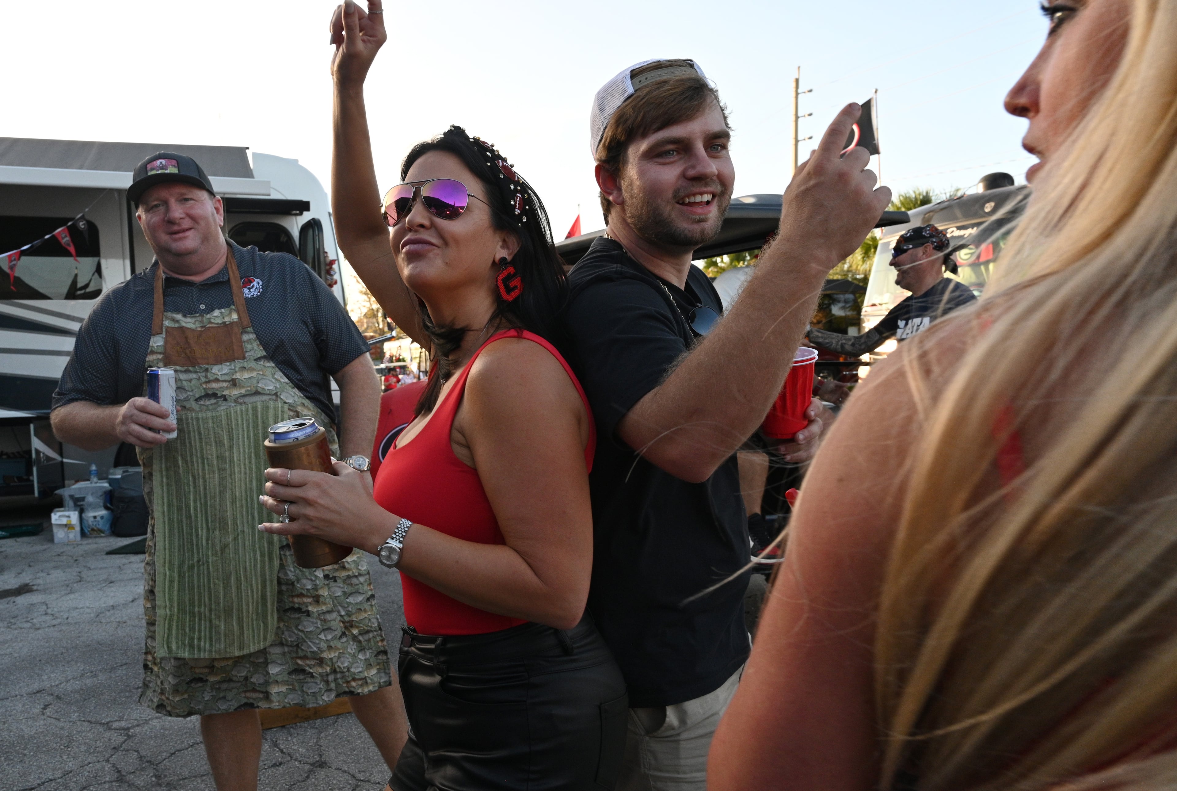 Georgia fans enjoy tailgating in RV City outside EverBank Stadium in advance of the NCAA football game Saturday between Georgia and Florida, Friday, October 27, 2023, in Jacksonville, FL. (Hyosub Shin / Hyosub.Shin@ajc.com)