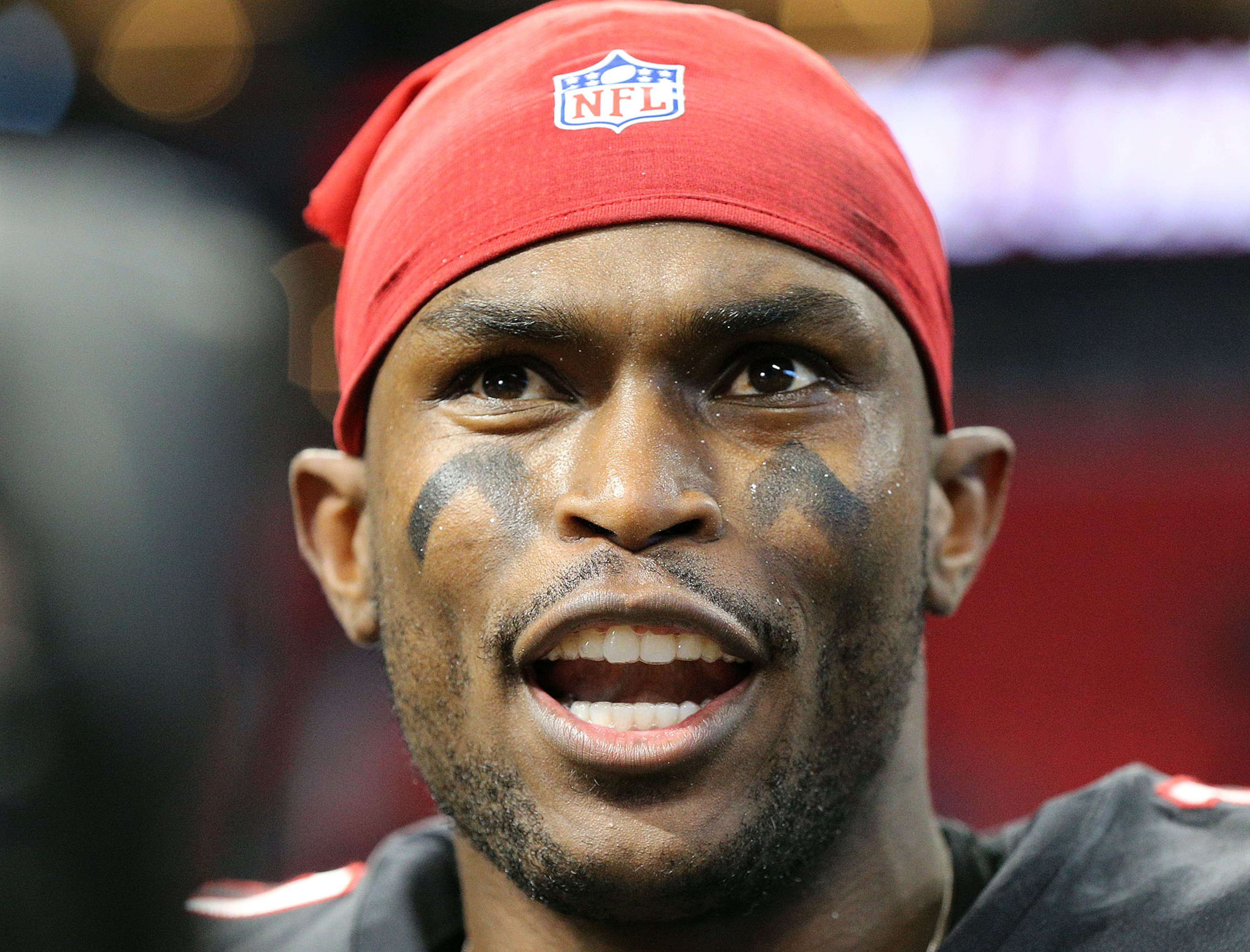 November 26, 2017 Atlanta: Falcons wide receiver Julio Jones, who had two touchdown receptions on the day, is all smiles after beating the Buccaneers 34-20 in a NFL football game on Sunday, November 26, 2017, in Atlanta. Curtis Compton/ccompton@ajc.com
