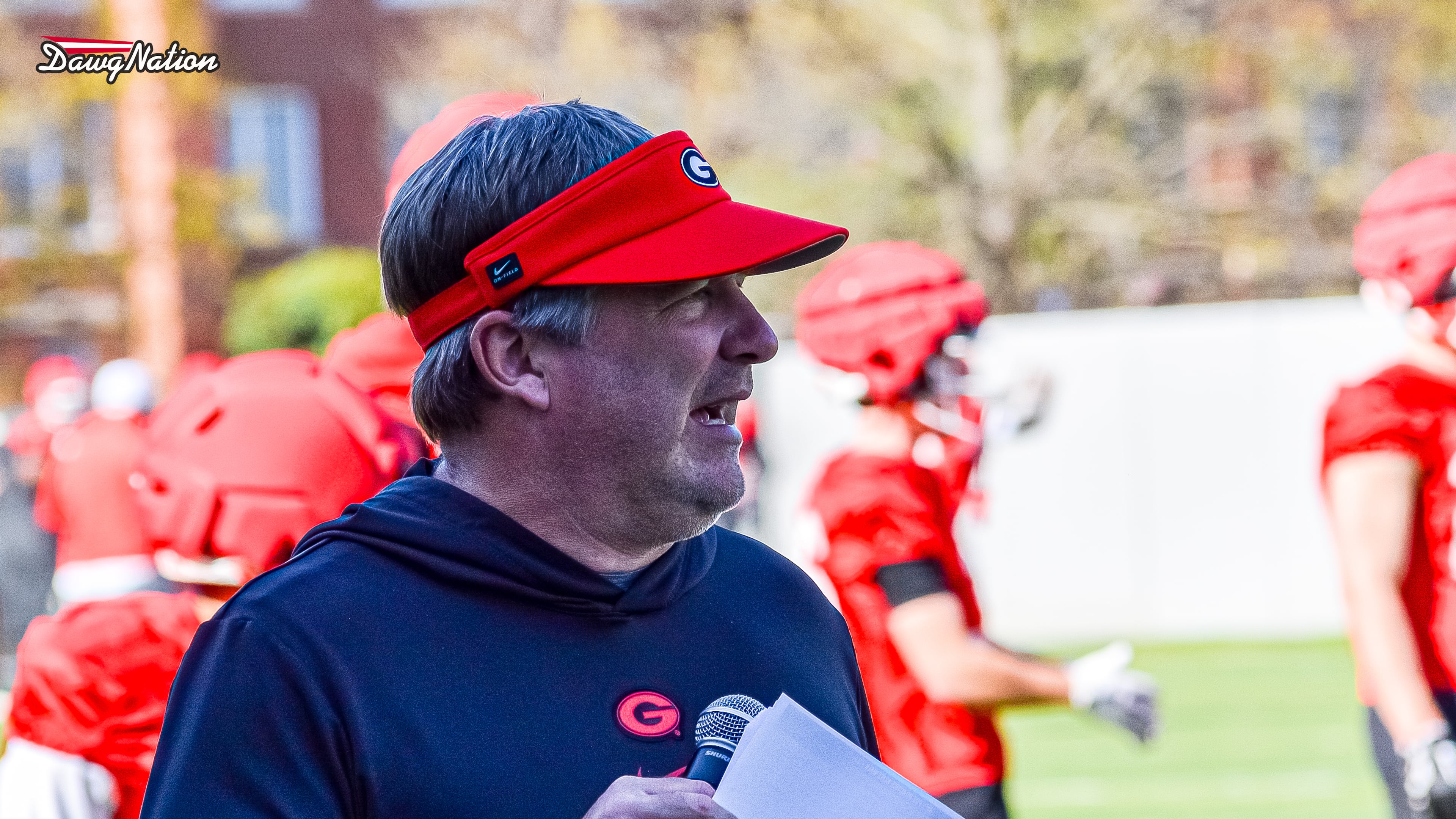 Head coach Kirby Smart takes part in the second day of spring practice on Thursday, March 19, 2026, in Athens. Georgia has completed eight of its 15 spring practices. (DawgNation)