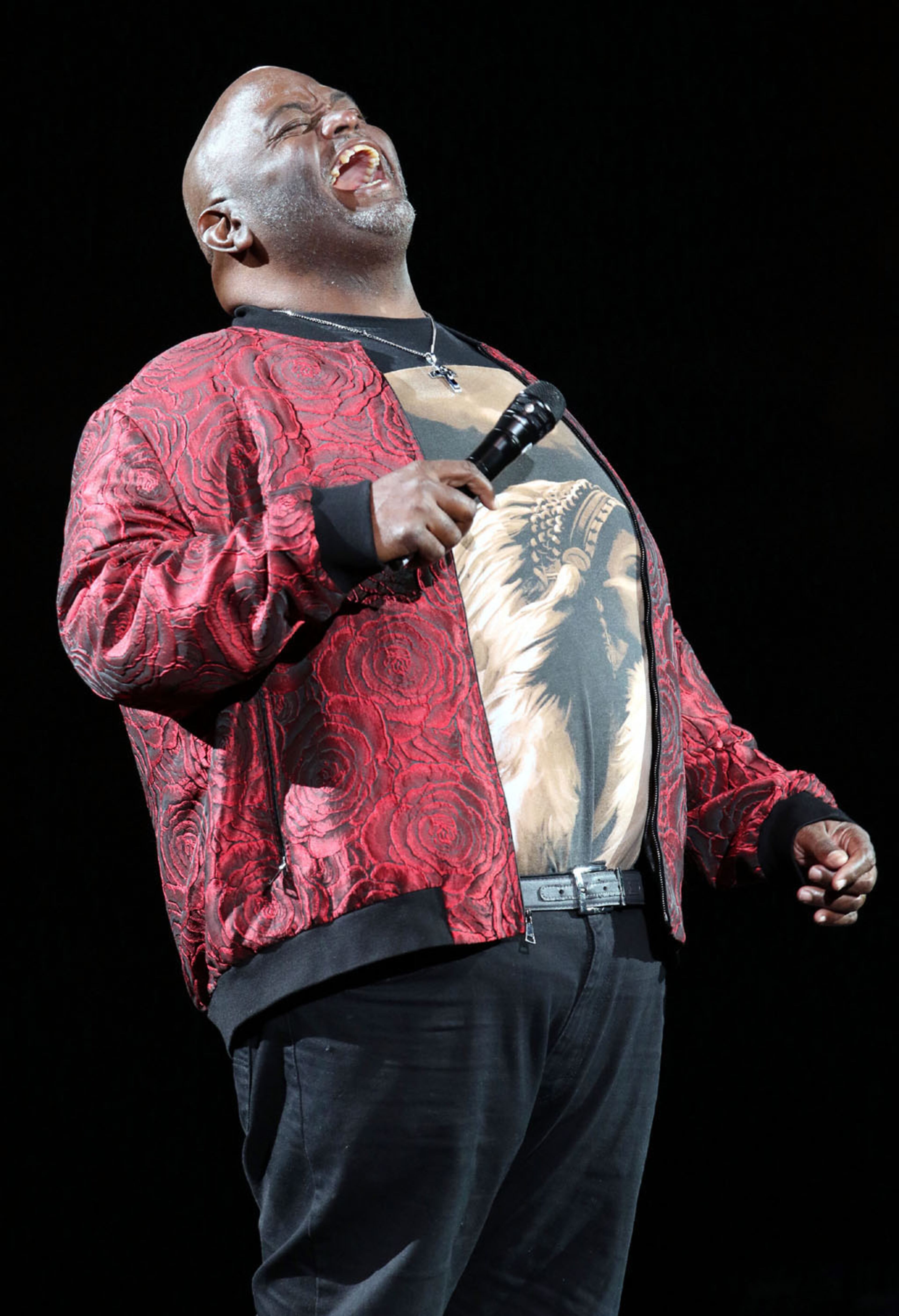 Lavell Crawford performs at The "In Real Life Comedy Tour", the first of four sold-out shows (two nights), in a socially distanced and limited seating setup at State Farm Arena on Friday night, May 7, 2021. The show also featured Mike Epps, Karlous Miller, Kountry Wayne, DC Young Fly and Henry Welch. (Photo: Robb Cohen for The Atlanta Journal-Constitution)
