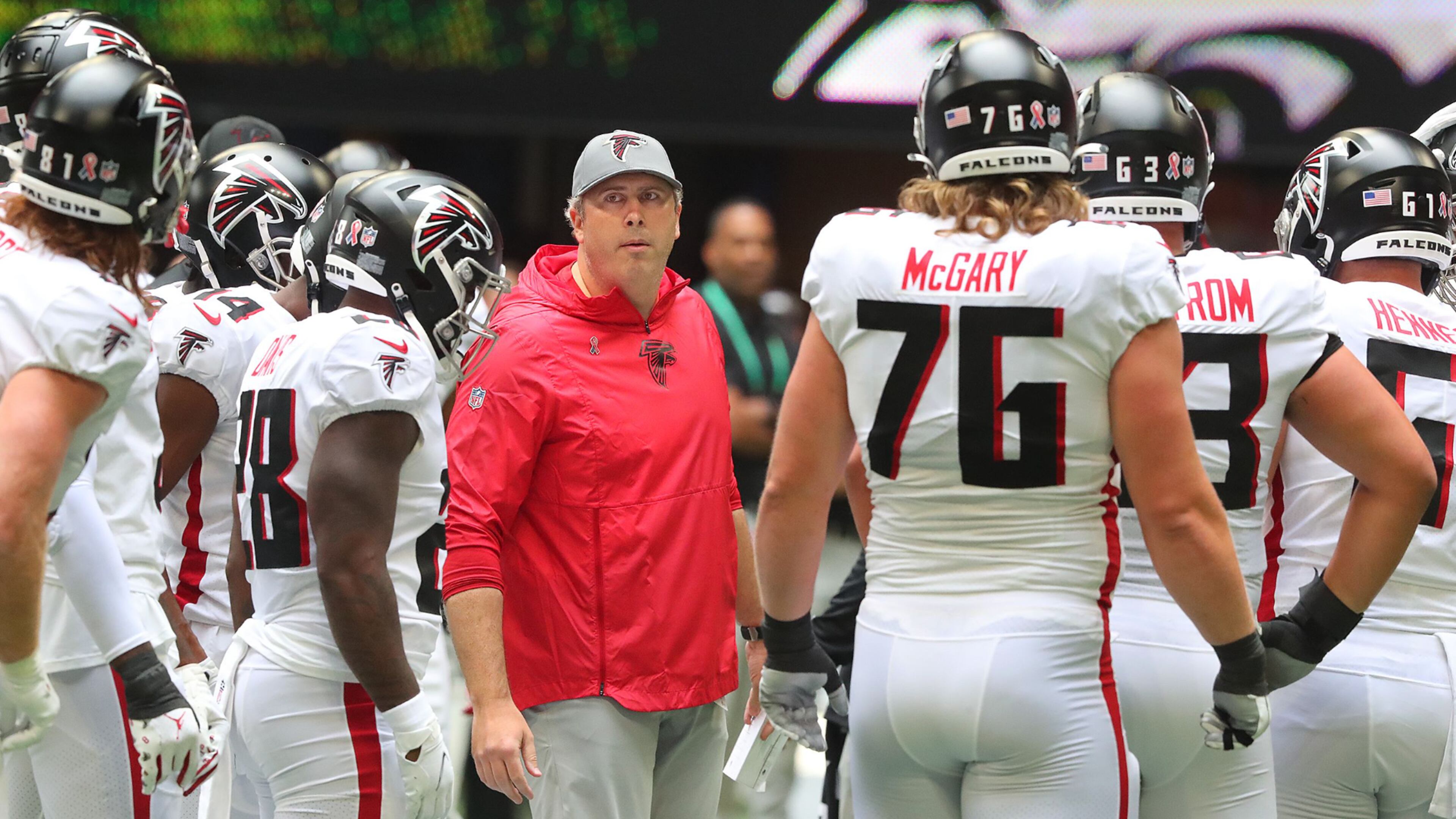 Falcons coach Arthur Smith prepares his team to play the Philadelphia Eagles in a NFL football game on Sunday, Sept 12, 2021, in Atlanta. ���Curtis Compton / Curtis.Compton@ajc.com���