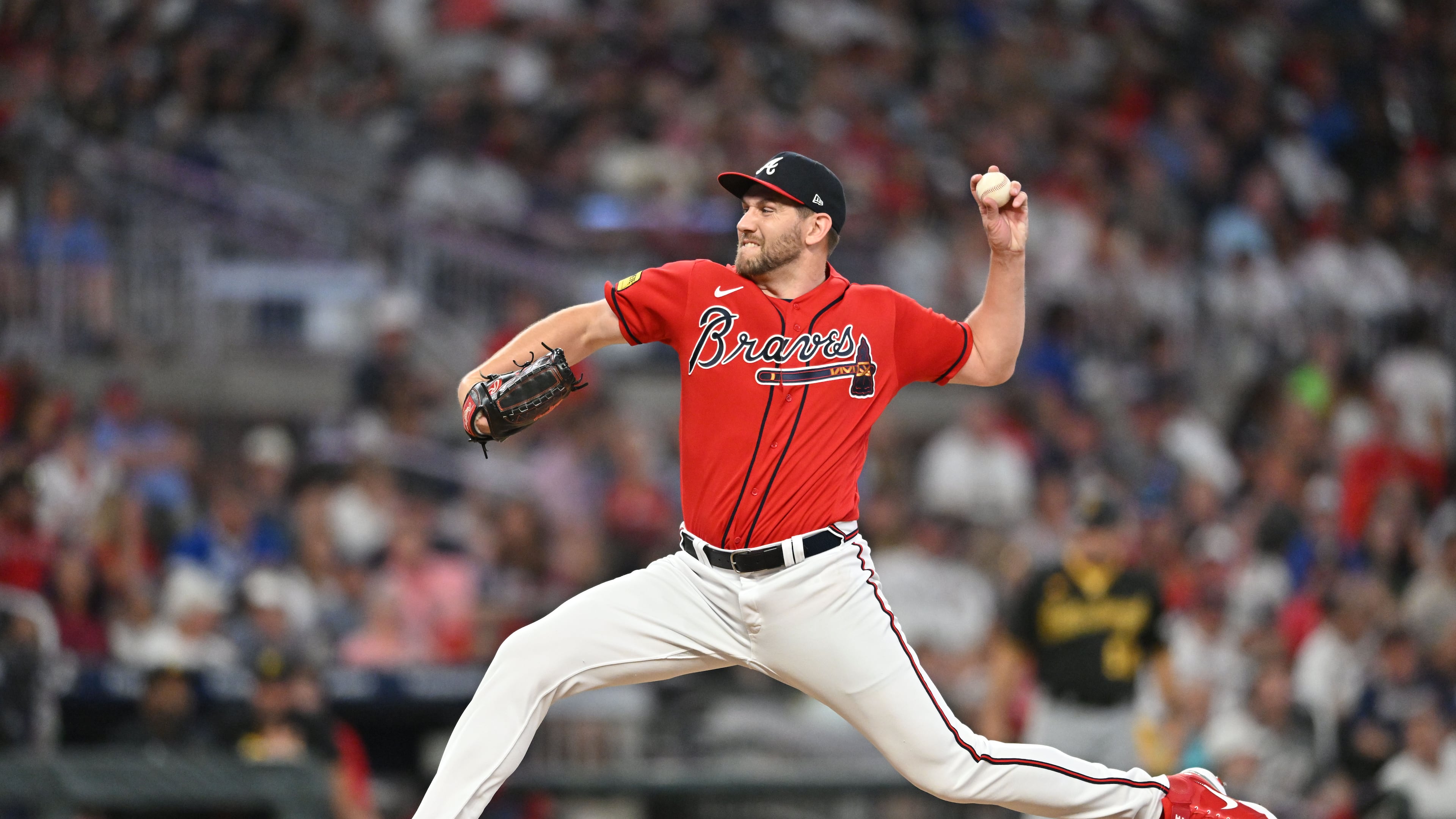 Atlanta Braves' relief pitcher Dylan Lee (52) throws a pitch against the Pittsburgh Pirates during the eighth inning at Truist Park, Friday, September 8, 2023, in Atlanta. Atlanta Braves won 8-2 over Pittsburgh Pirates. (Hyosub Shin / Hyosub.Shin@ajc.com)