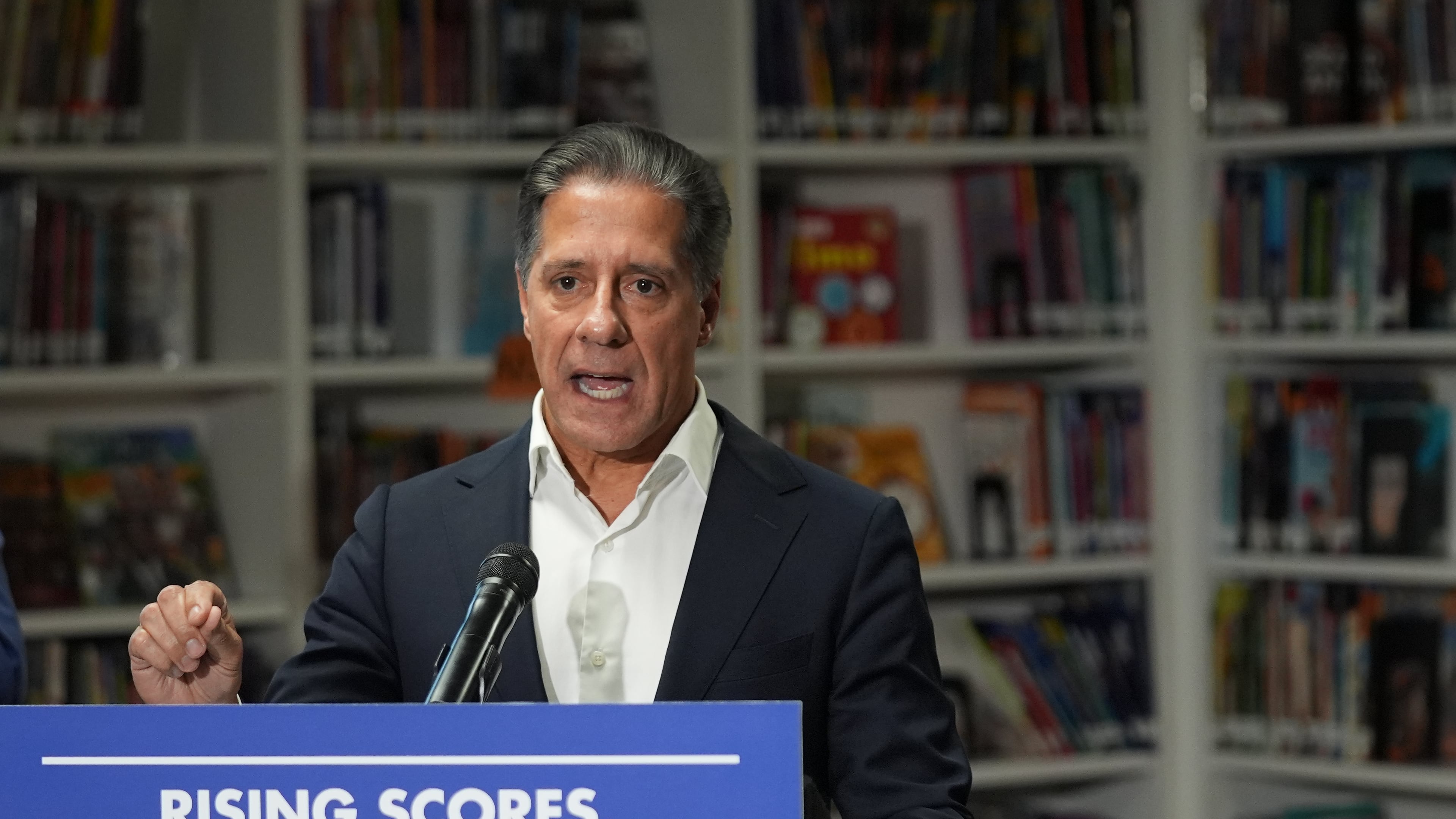 FILE - Alberto Carvalho, Superintendent of Los Angeles Unified School District speaks about students' improved rising scores before Gov. Gavin Newsom signed legislation related to student literacy in Los Angeles on Oct. 9, 2025. (AP Photo/Damian Dovarganes, File)