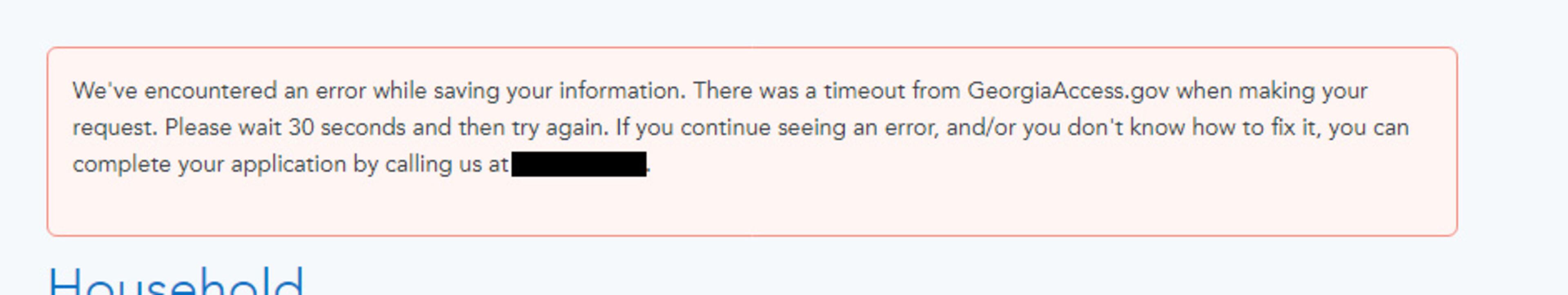 Client First Insurance Solutions agent Kirk Lyman-Barner and his co-workers say they receive "a lot of" this error message when trying to sign people up for ACA plans this year under the new Georgia Access state-based marketplace system. Lyman-Barner's office uses Healthsherpa.com, a web broker website that connects to GeorgiaAccess.gov. The number that it suggests he call for help is Client First's own number. The web broker used to connect to healthcare.gov, and now must connect to GeorgiaAccess.gov instead. The screenshot was provided to the AJC on Nov. 18, 2024. Open enrollment with Georgia Access launched Nov. 1, 2024. (Courtesy)