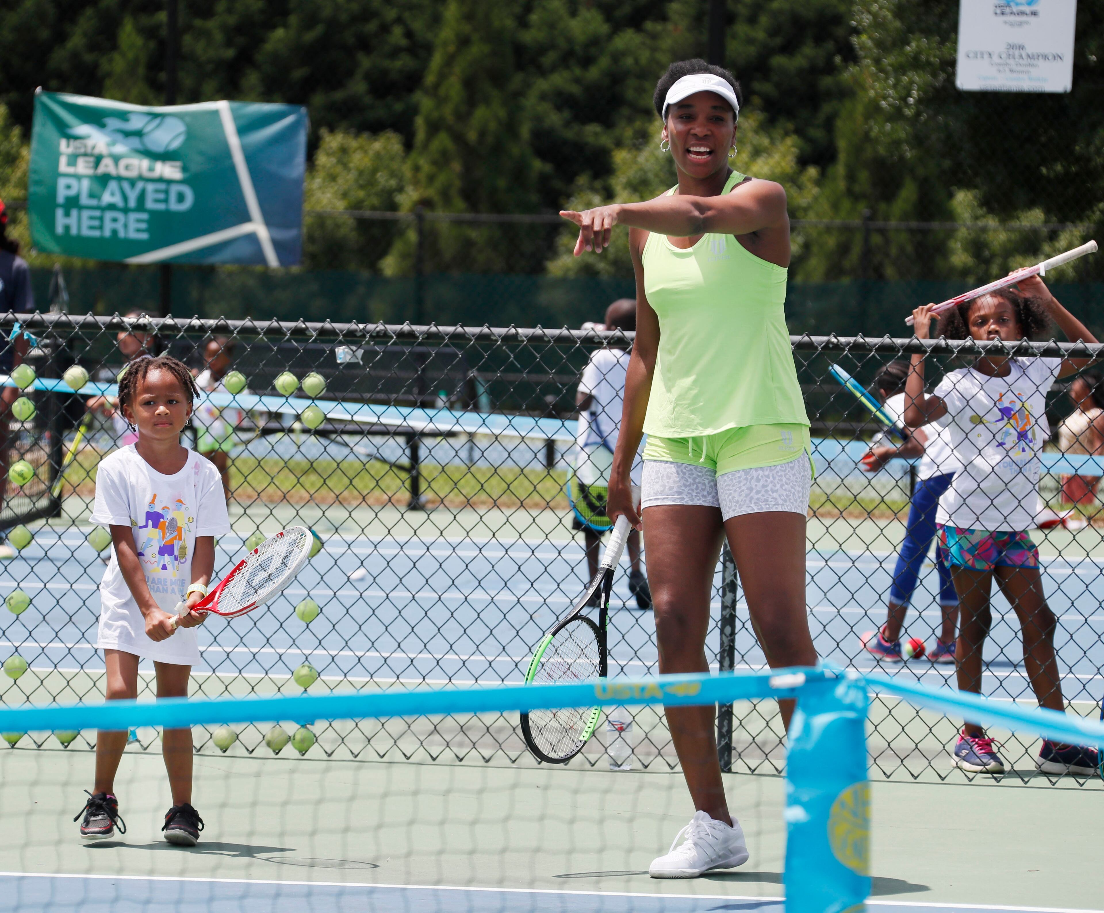July 22, 2019, 2019 - South Fulton - Professional tennis player Venus Williams made an appearance at the South Fulton Tennis Center Monday, where, as part of the USTAâs Net Generation Campaign, she hit a few balls with summer tennis camp attendees, posed for photos, and received a proclamation from the City of South Fulton. Bob Andres / robert.andres@ajc.com