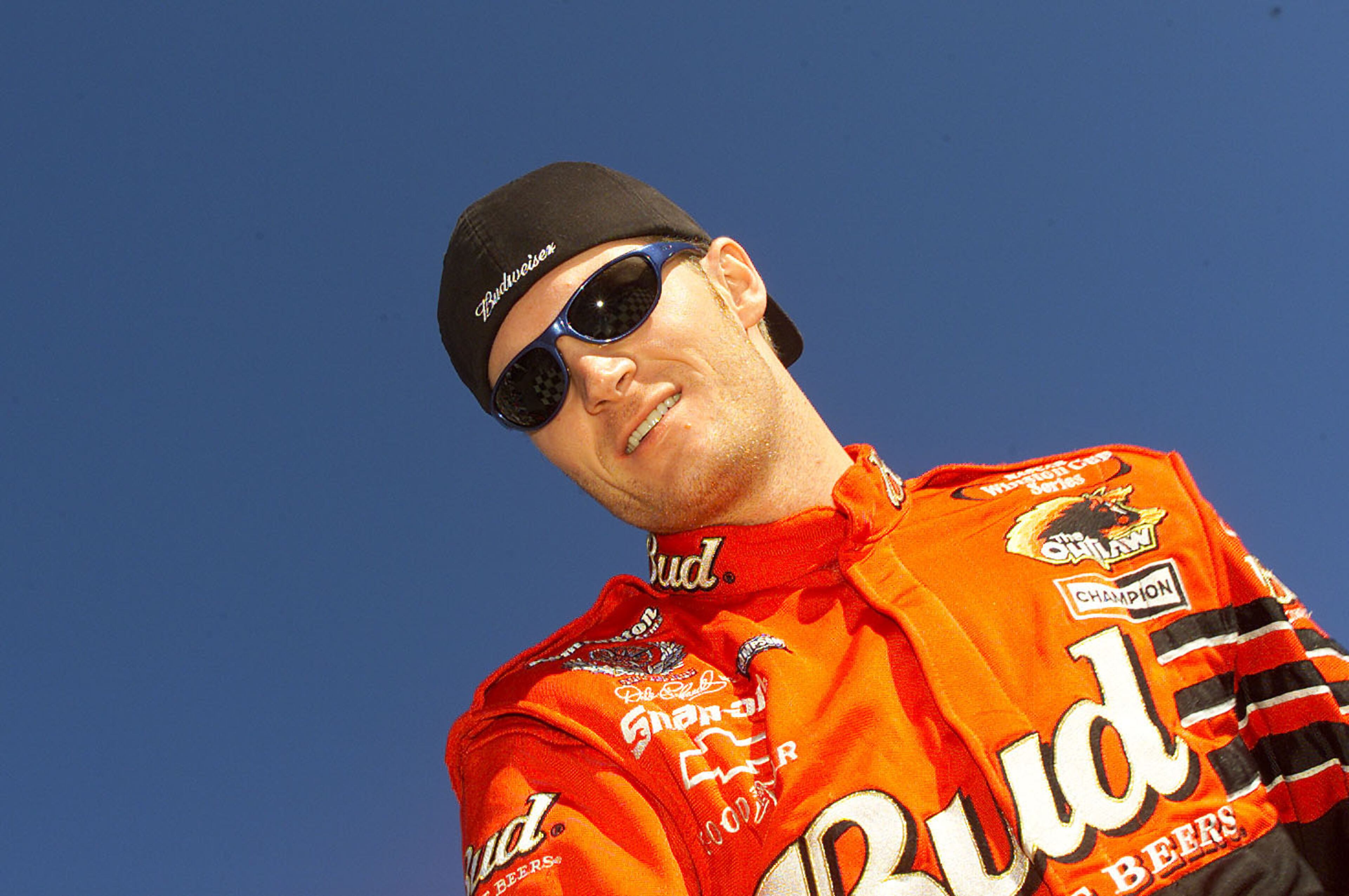 4 Nov 2001: Dale Earnhardt Jr., driver of the #8 Budweiser Chevrolet, before the Pop Secret 400 at North Carolina Speedway in Rockingham, North Carolina. Digital Image. Mandatory Credit: Craig Jones/ALLSPORT