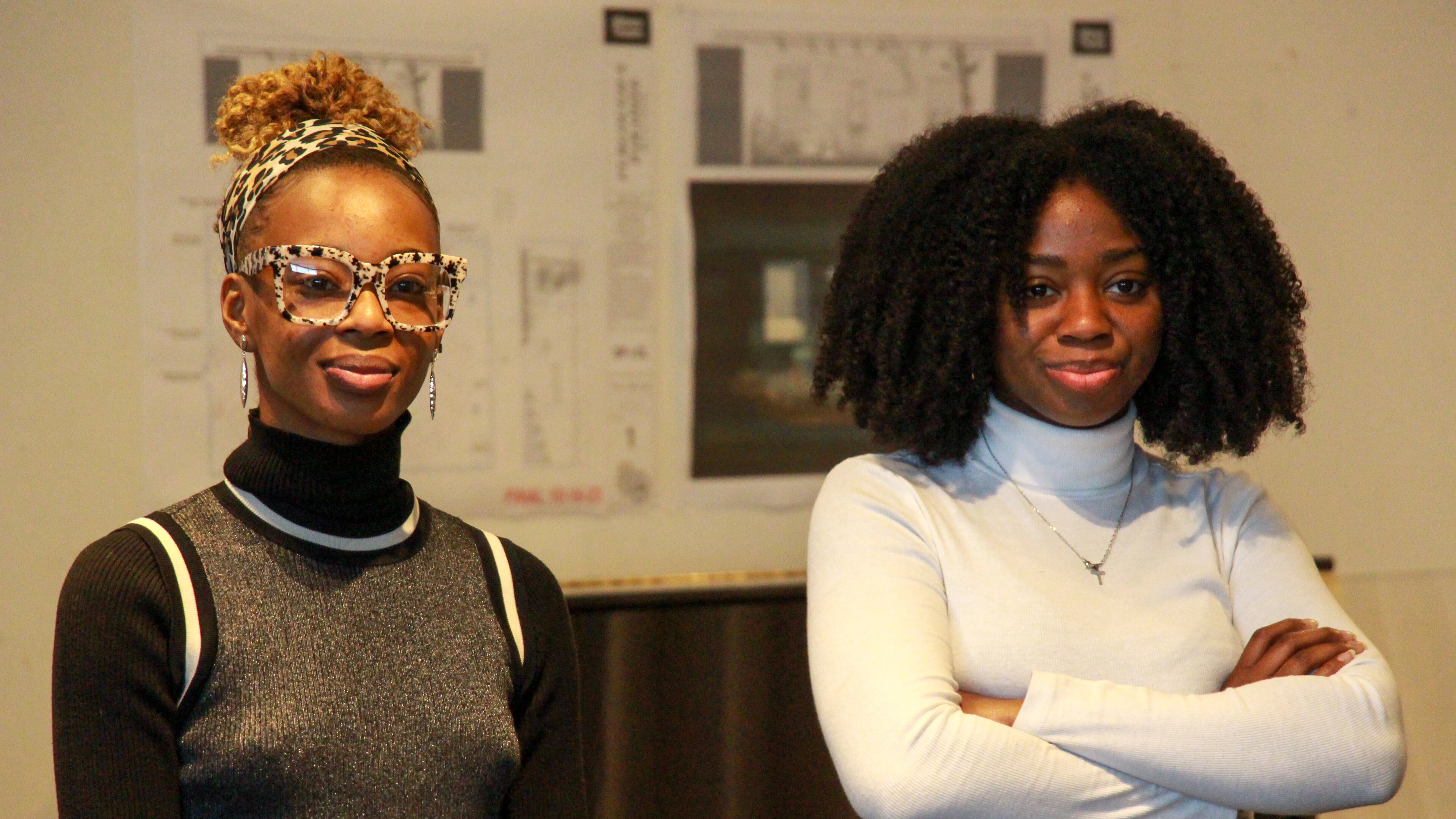 Asha Basha Duniani (left), who plays Mina, and understudy Cymiah Alexander on the first day of rehearsals for "Furlough’s Paradise." The world premiere drama will be presented on the Alliance Theatre's Hertz Stage from Jan. 31 through March 4.
