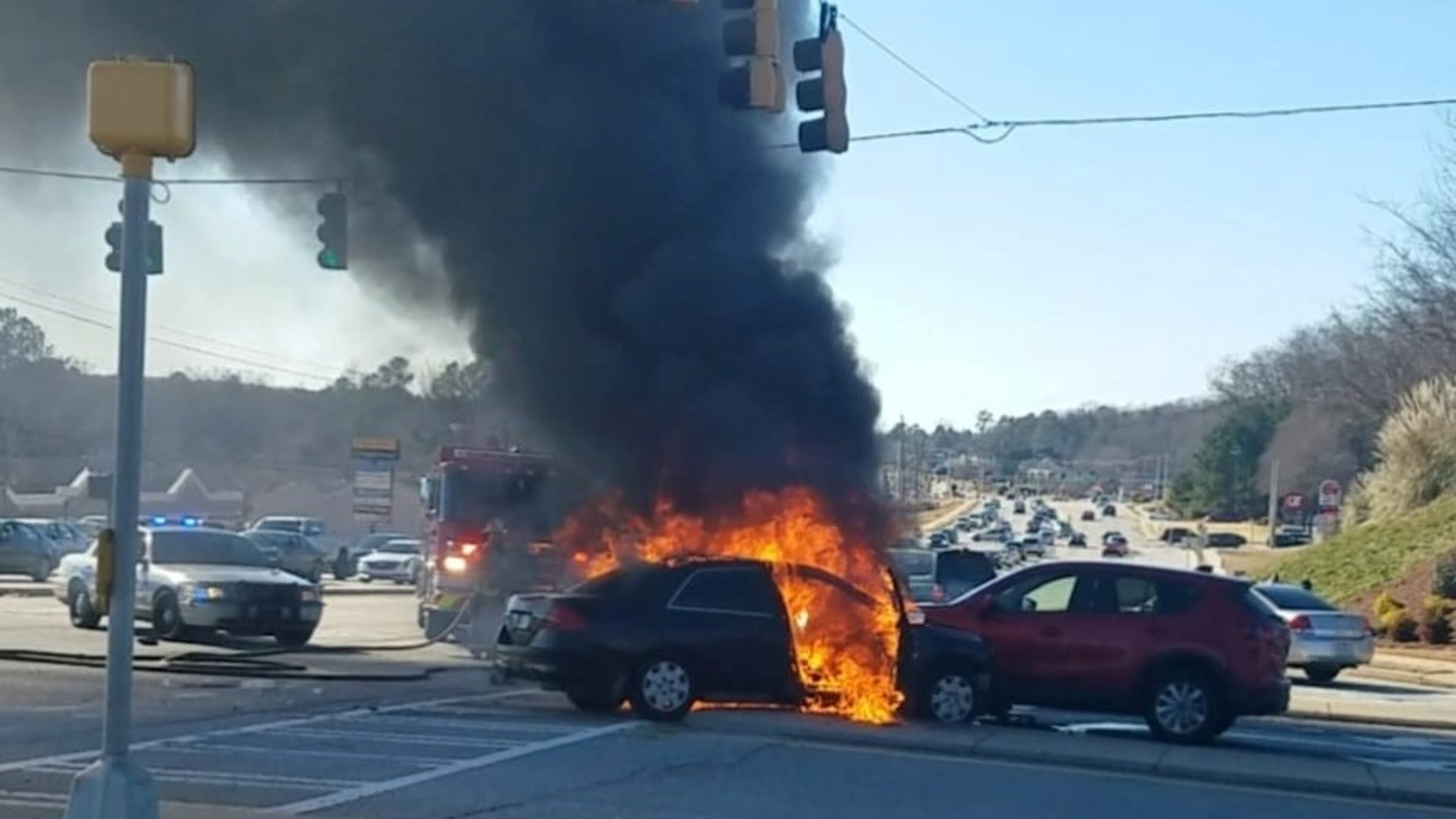 Police are searching for the driver who caused this fiery wreck in Henry County.