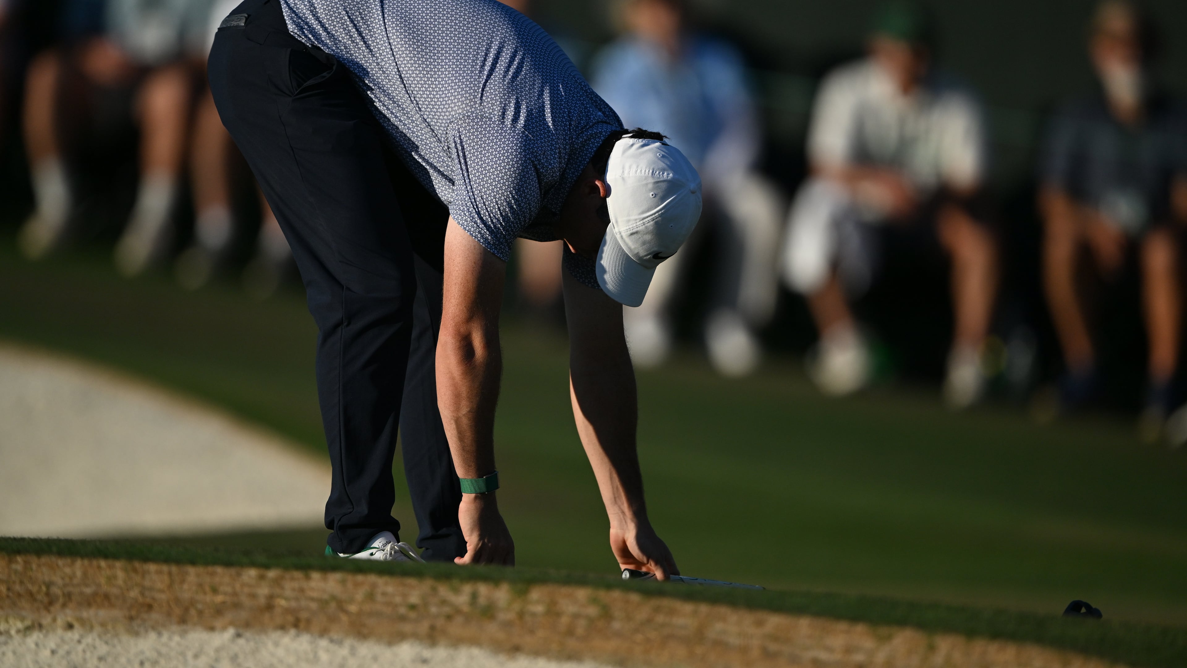 Rory McIlroy reacts to bogey on 17th hole during third round of the Masters, at Augusta National Golf Club, Saturday, April 11, 2026, in Augusta, GA (Hyosub Shin/AJC)