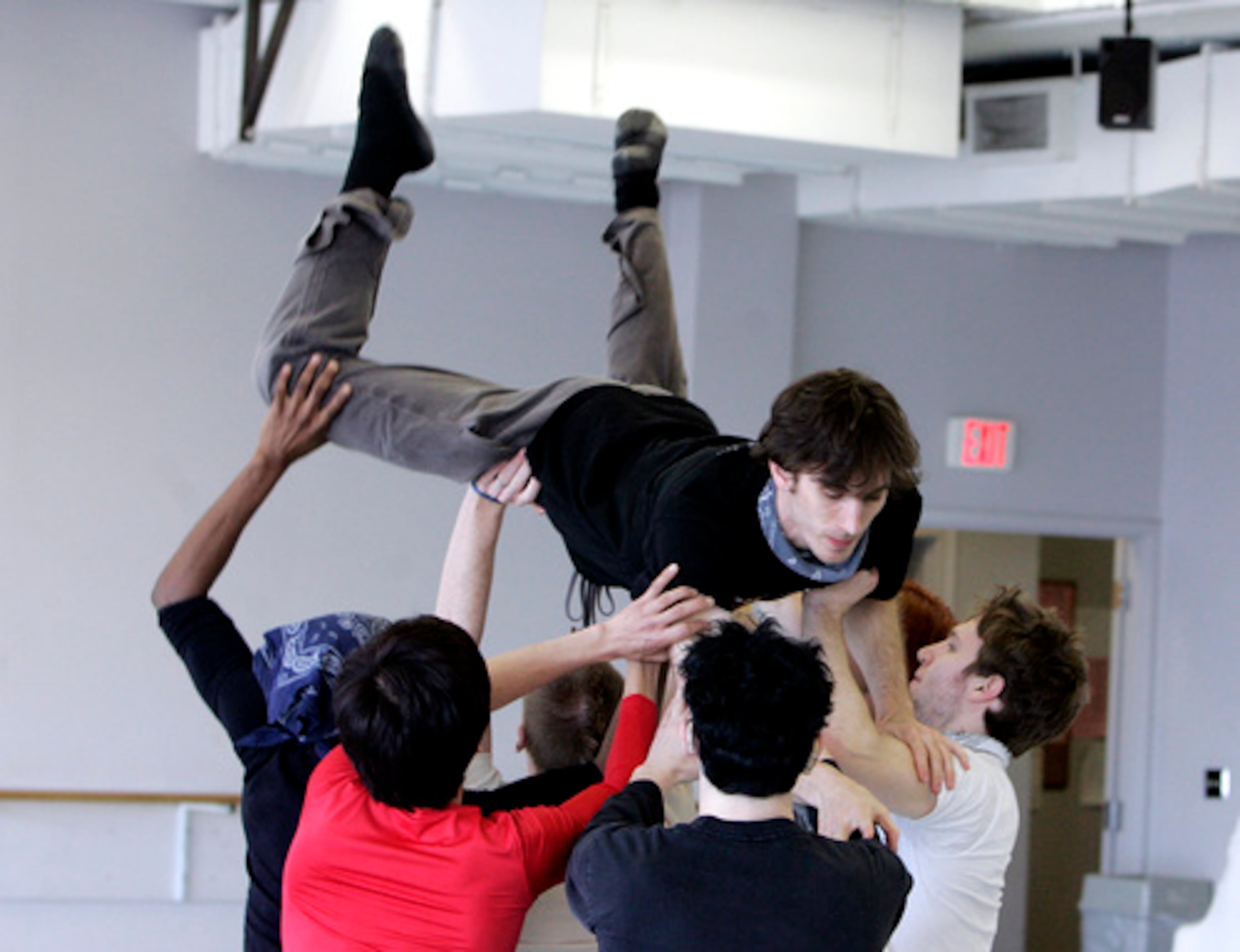 CLARK GETS a lift during rehearsals for "big."