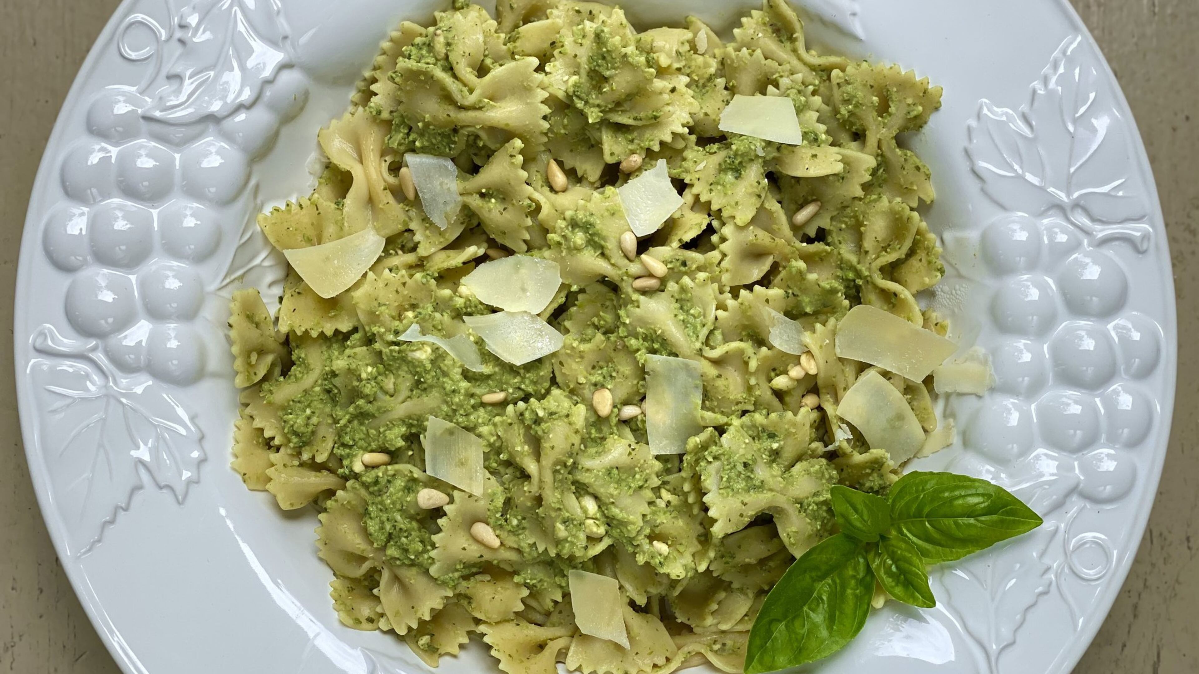 Pesto made from basil, peas, and white beans can dress up your pasta for summer. CONTRIBUTED BY KELLIE HYNES