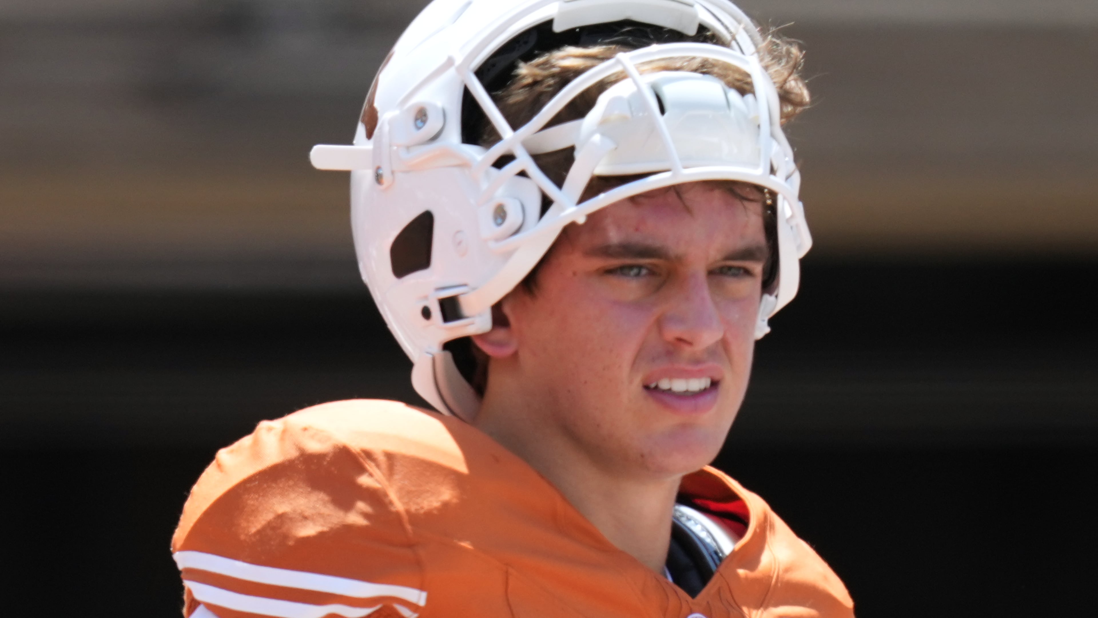 Texas quarterback Arch Manning warms up before an NCAA college football game against Texas State in Austin, Texas, Saturday, Sept. 5, 2026. (AP Photo/Eric Gay)