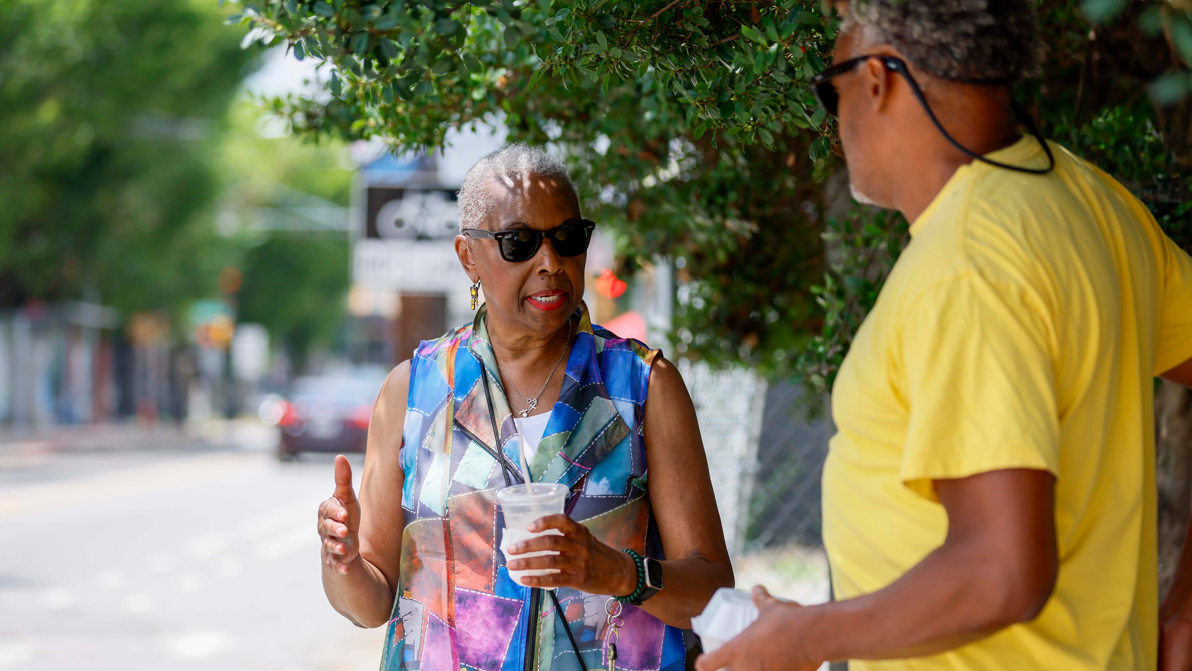 Dorthey Hurst (left) and Forrest Coley (right) from Atlanta’s NPU M, are seen talking on Wednesday, July 30, 2025, on Edgewood Ave after a violent incident early Monday, July 28, left one person dead and ten injured. Neighborhood Planning Unit M is one of 25 citizen advisory groups established by Atlanta, meeting monthly to discuss local issues.
(Miguel Martinez/AJC)