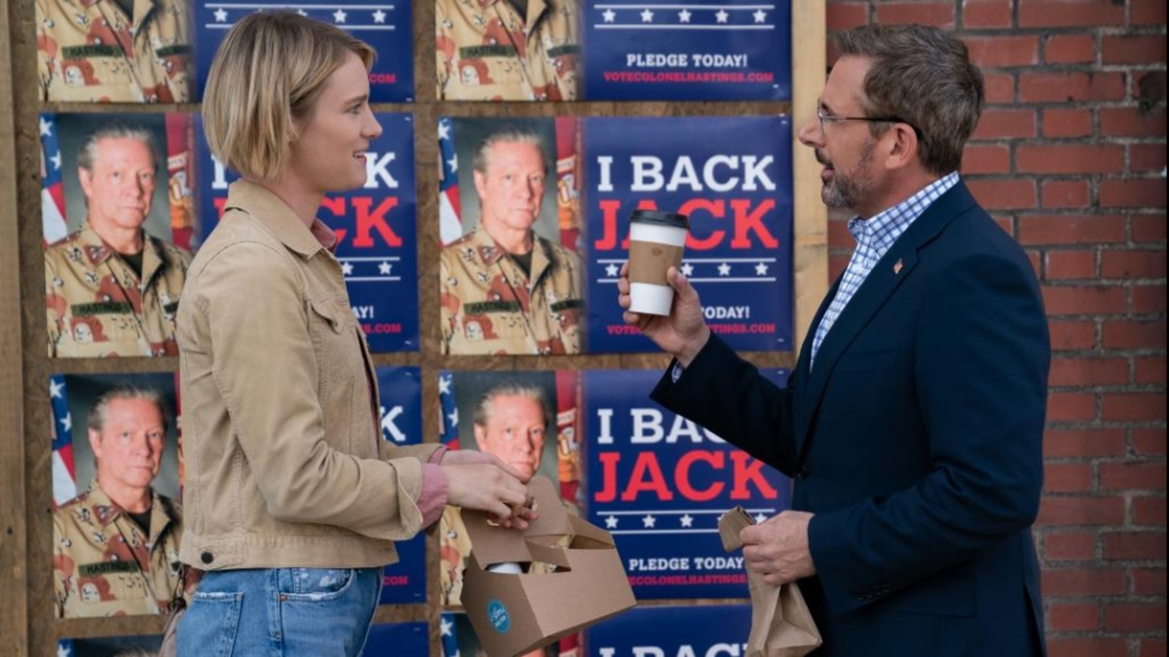 MacKenzie Davis and Steve Carrell in "Irresistible."