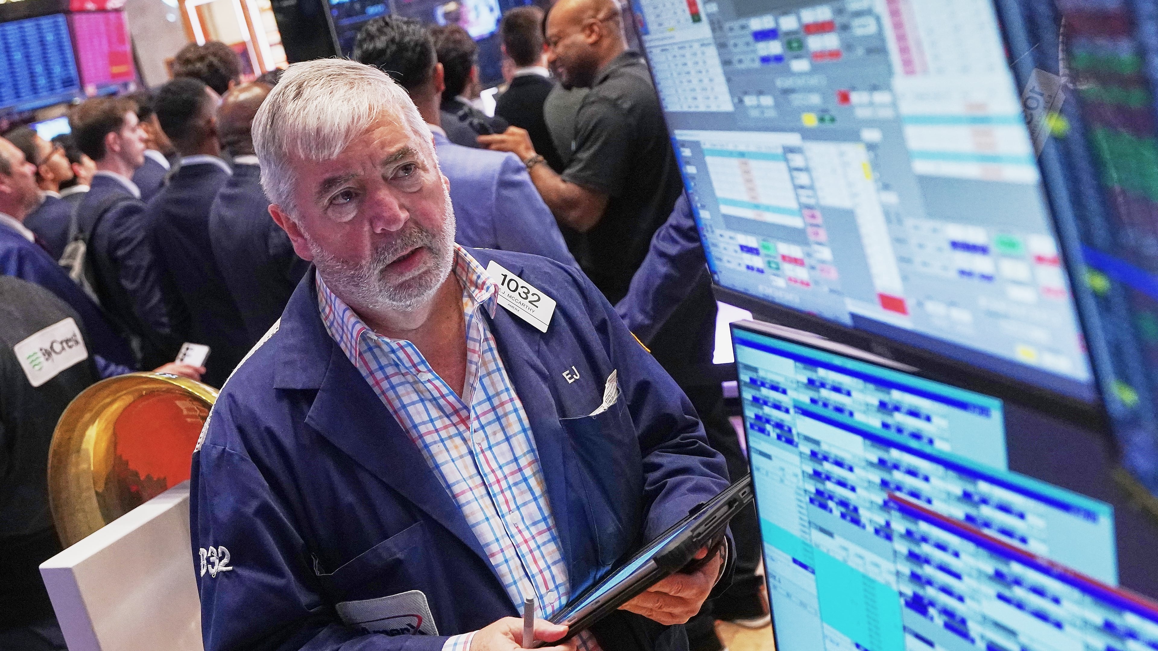 Trader Edward McCarthy works on the floor of the New York Stock Exchange, Thursday, June 25, 2026. (AP Photo/Richard Drew)