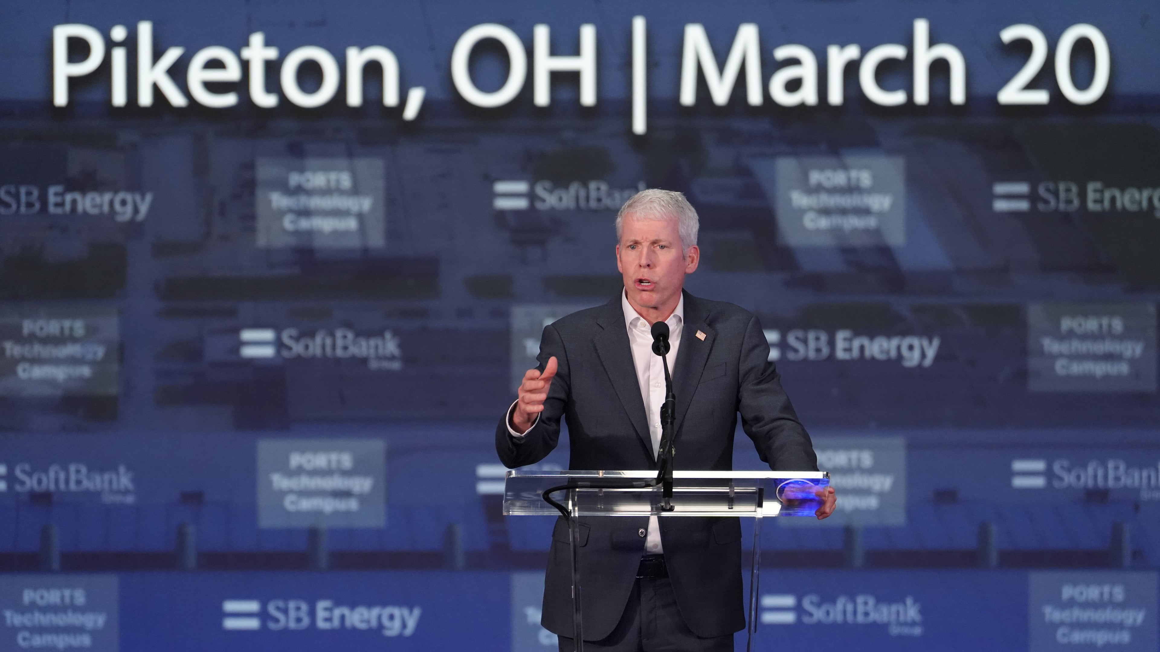 Chris Wright, Secretary of Energy, speaks during an announcement for a new data center Friday, March 20, 2026, in Piketon, Ohio. (AP Photo/Joshua A. Bickel)