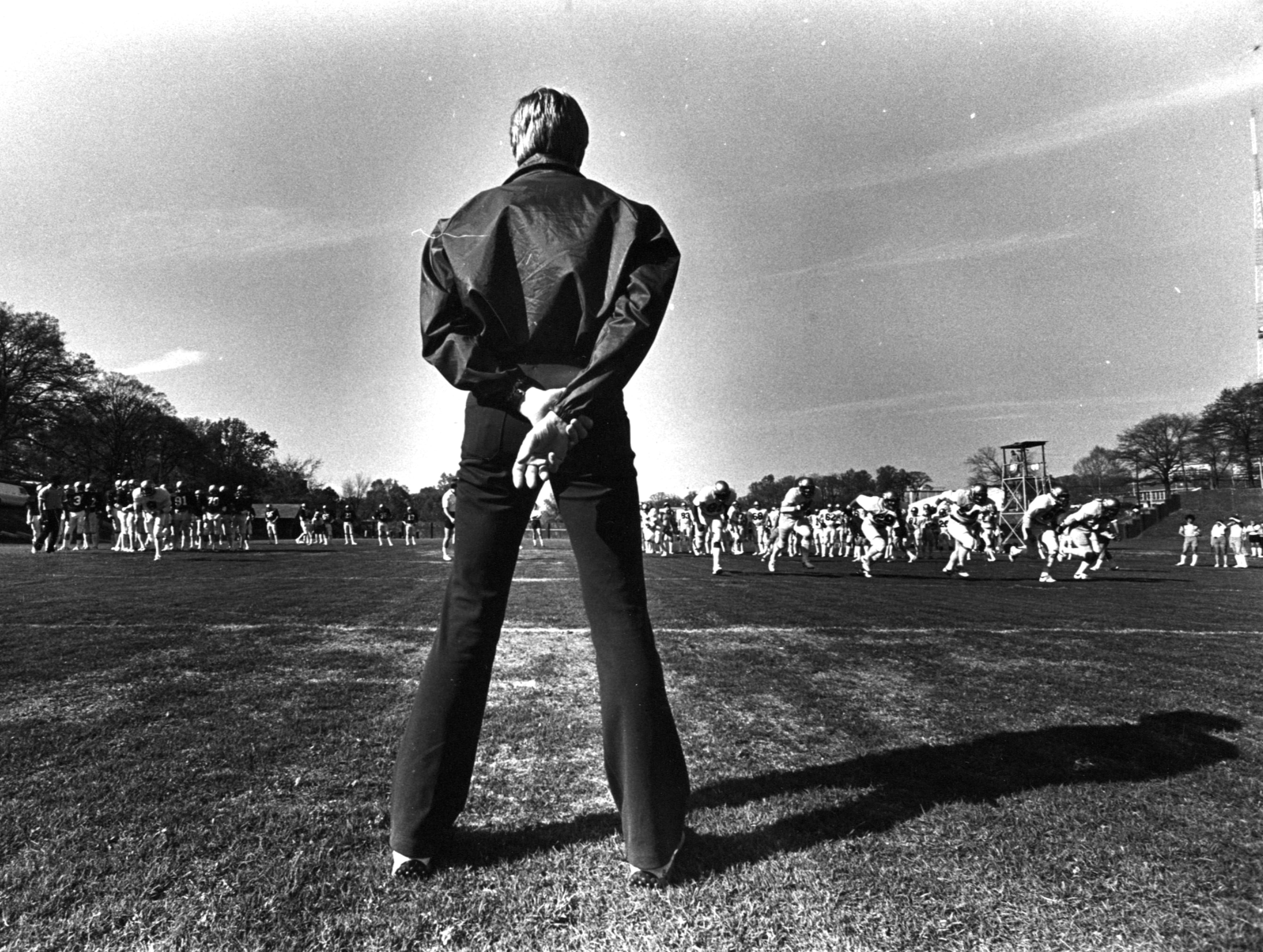1982: Georgia Tech head football coach Bill Curry gets a panoramic view of his 1982 edition of the Georgia Tech Yellow Jackets.