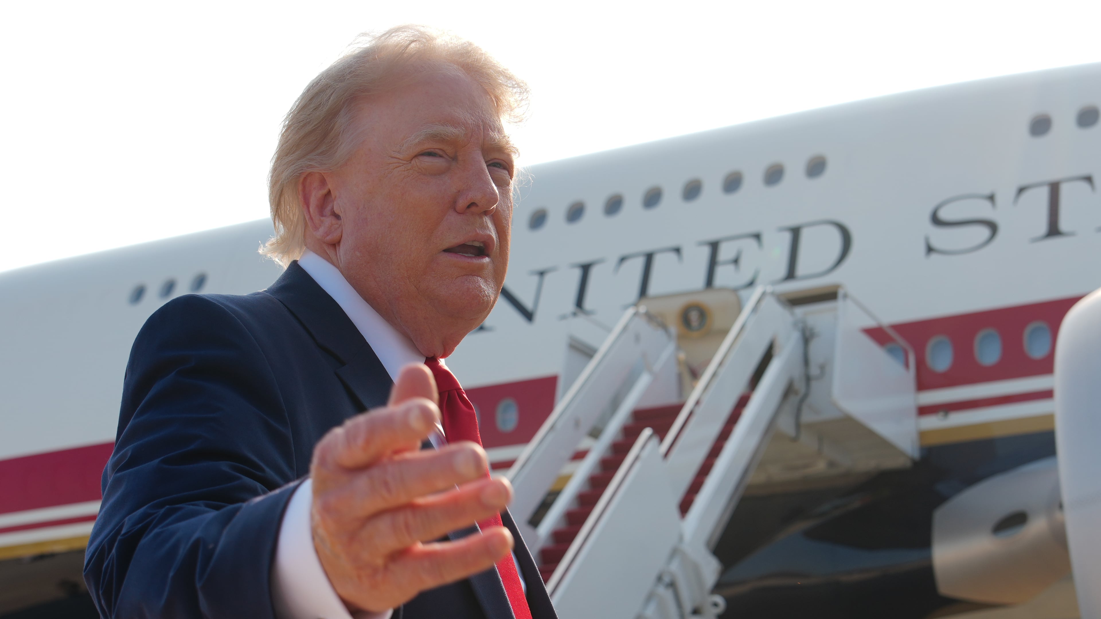 President Donald Trump speaks to reporters before boarding Air Force One, Wednesday, July 1, 2026, at Joint Base Andrews, Md. (AP Photo/Julia Demaree Nikhinson)