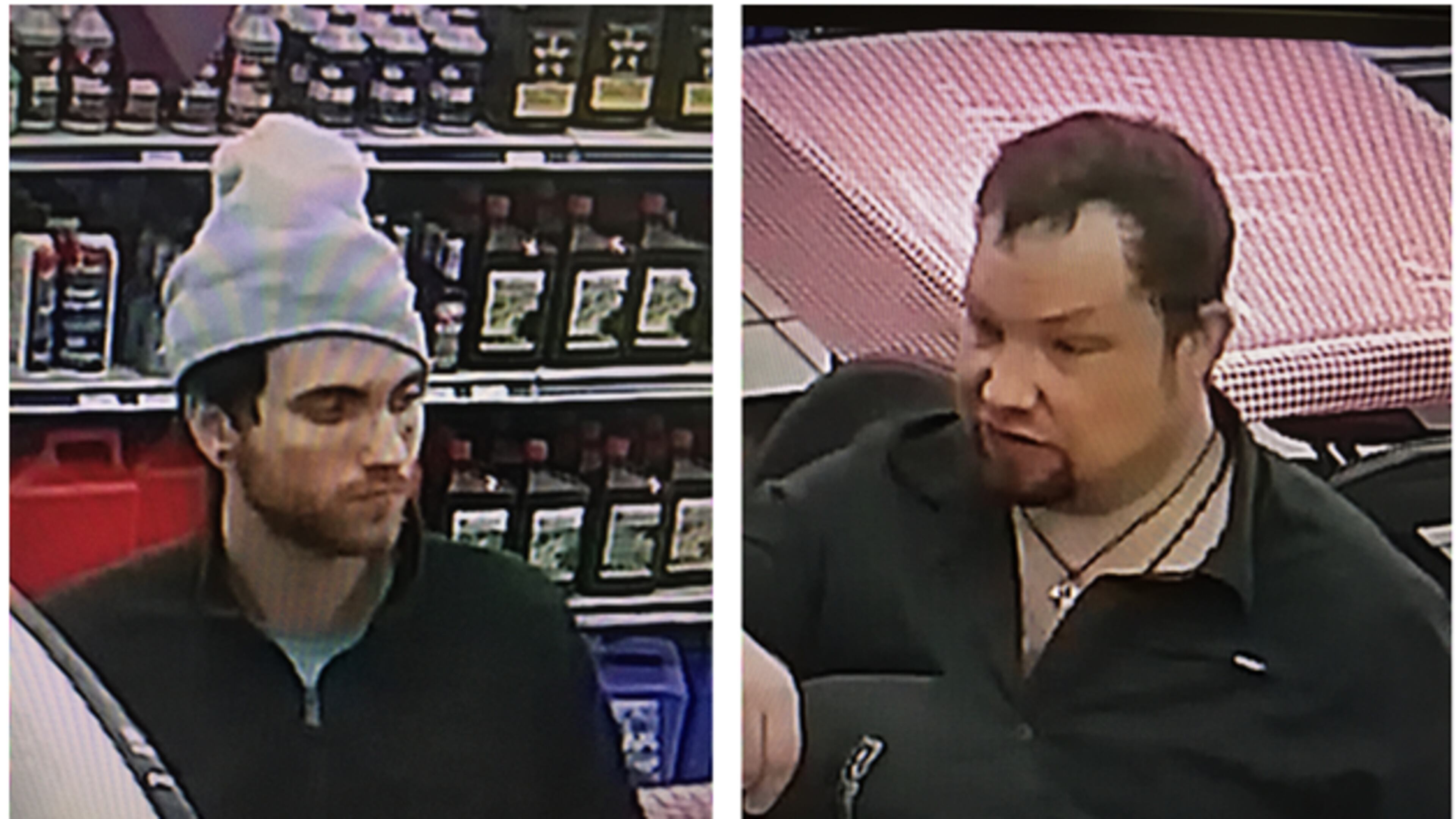 Gwinnett County police are searching for two men suspected of stealing credit cards from cars and using them at a gas station.