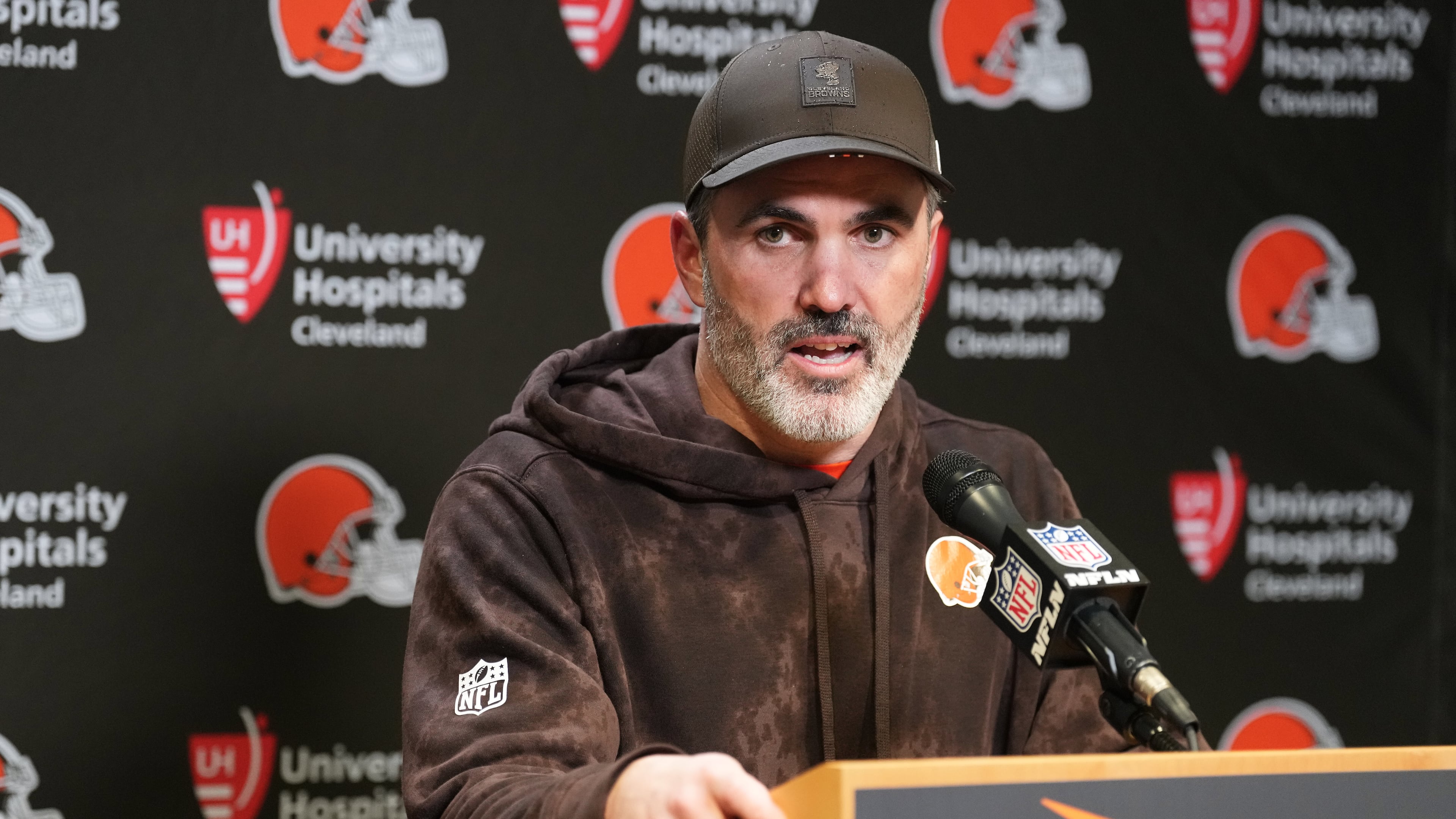 Cleveland Browns head coach Kevin Stefanski speaks at a news conference after an NFL football game against the Cincinnati Bengals, Sunday, Jan. 4, 2026, in Cincinnati. (Joshua A. Bickel/AP)