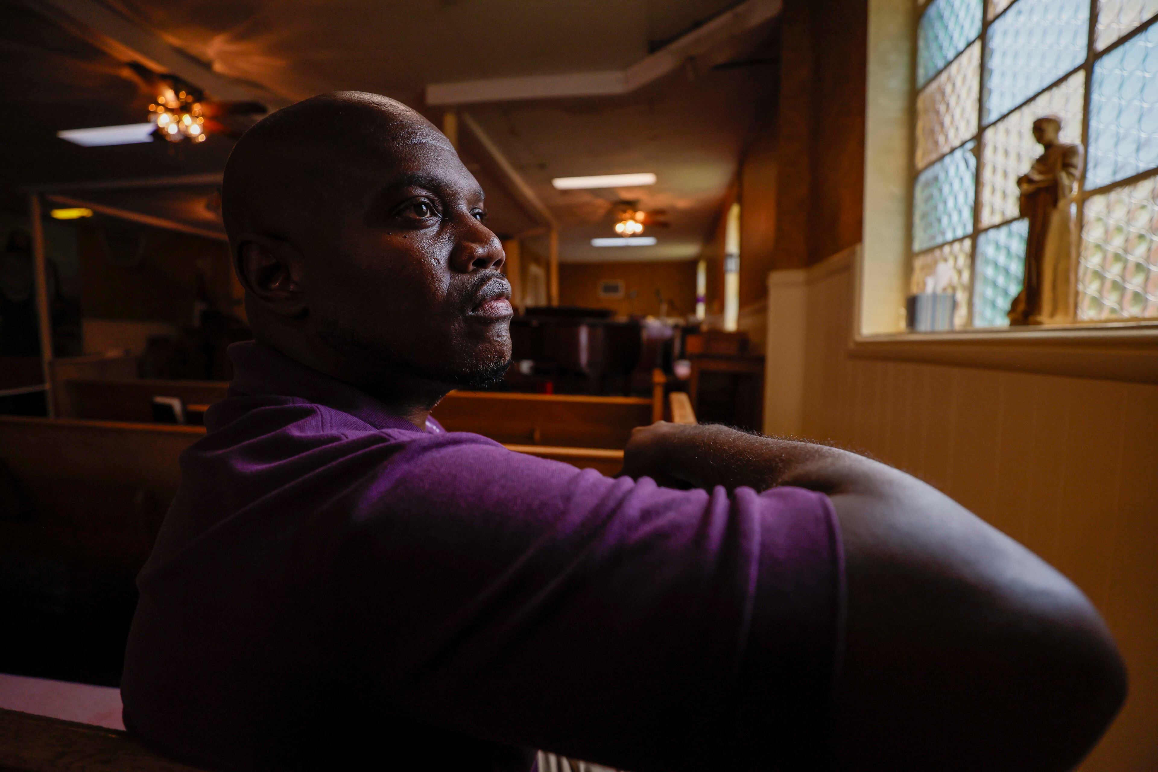 Bishop Bobby Graham is observed at the National Divine Spiritual Church on Wednesday, July 30, 2025. “Since the pandemic, crime has increased. I’ve seen many dead bodies in recent years,” Pastor Graham said. (Miguel Martinez/AJC)