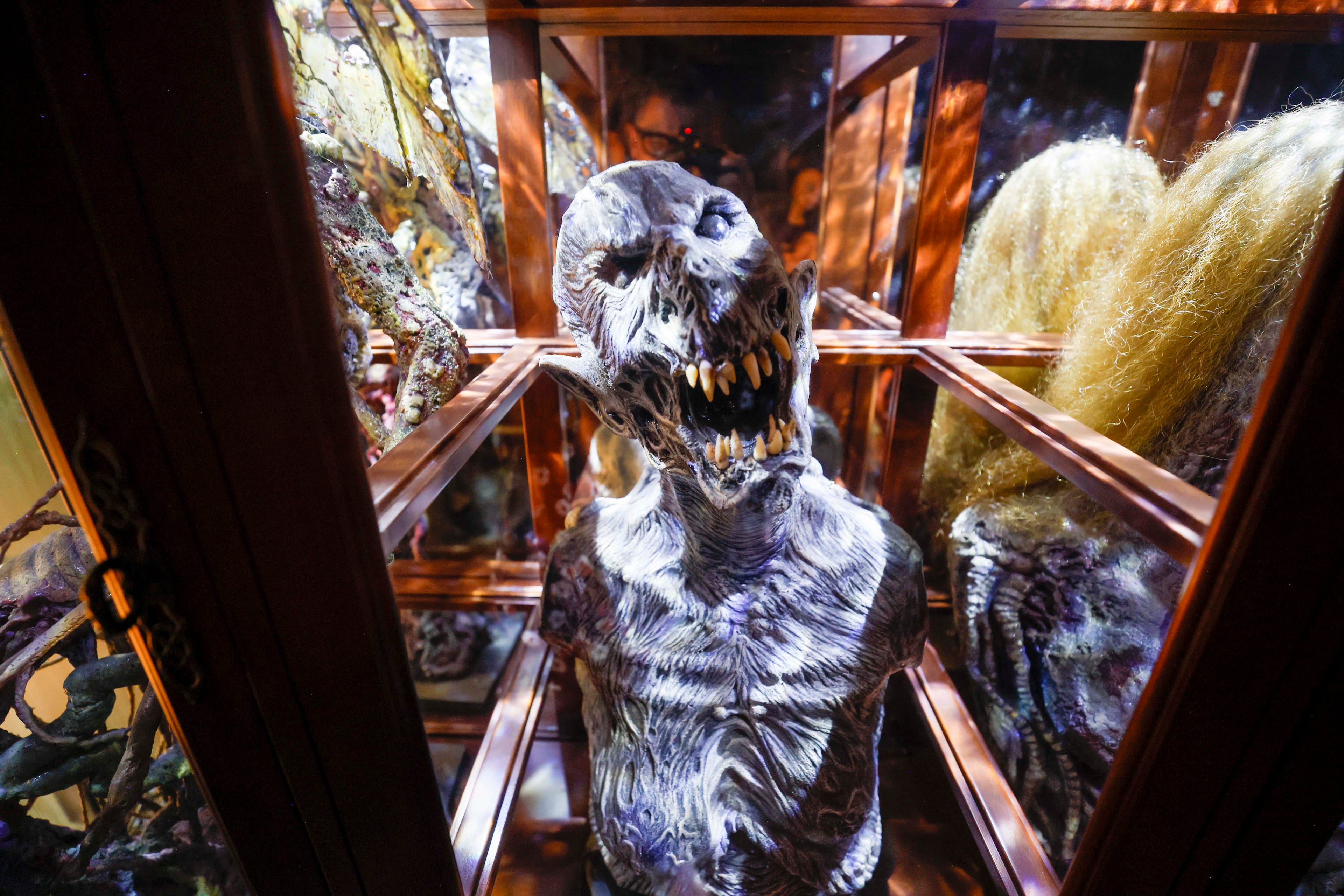 A monster is on display at the House of Creeps Monster Museum, a museum full of monsters and rare movie props and one of the attractions at Netherworld in Stone Mountain, Atlanta, on Thursday, Sept. 10, 2026. As it enters its 30th season, Netherworld operates two haunted attractions in a 70,000-square-foot warehouse and employs about 500 people each season. (Miguel Martinez/AJC)